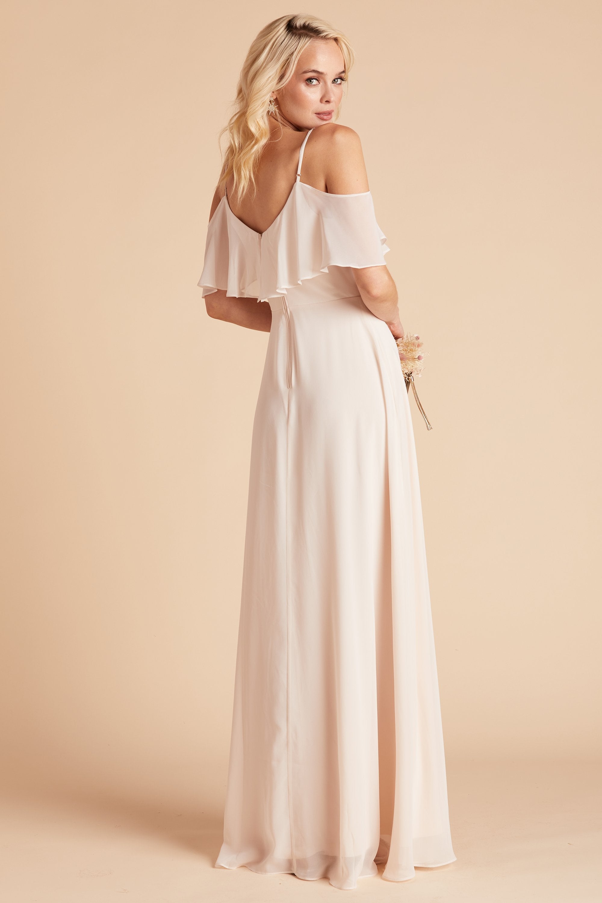 Jane convertible bridesmaid dress in champagn chiffon by Birdy Grey, back view