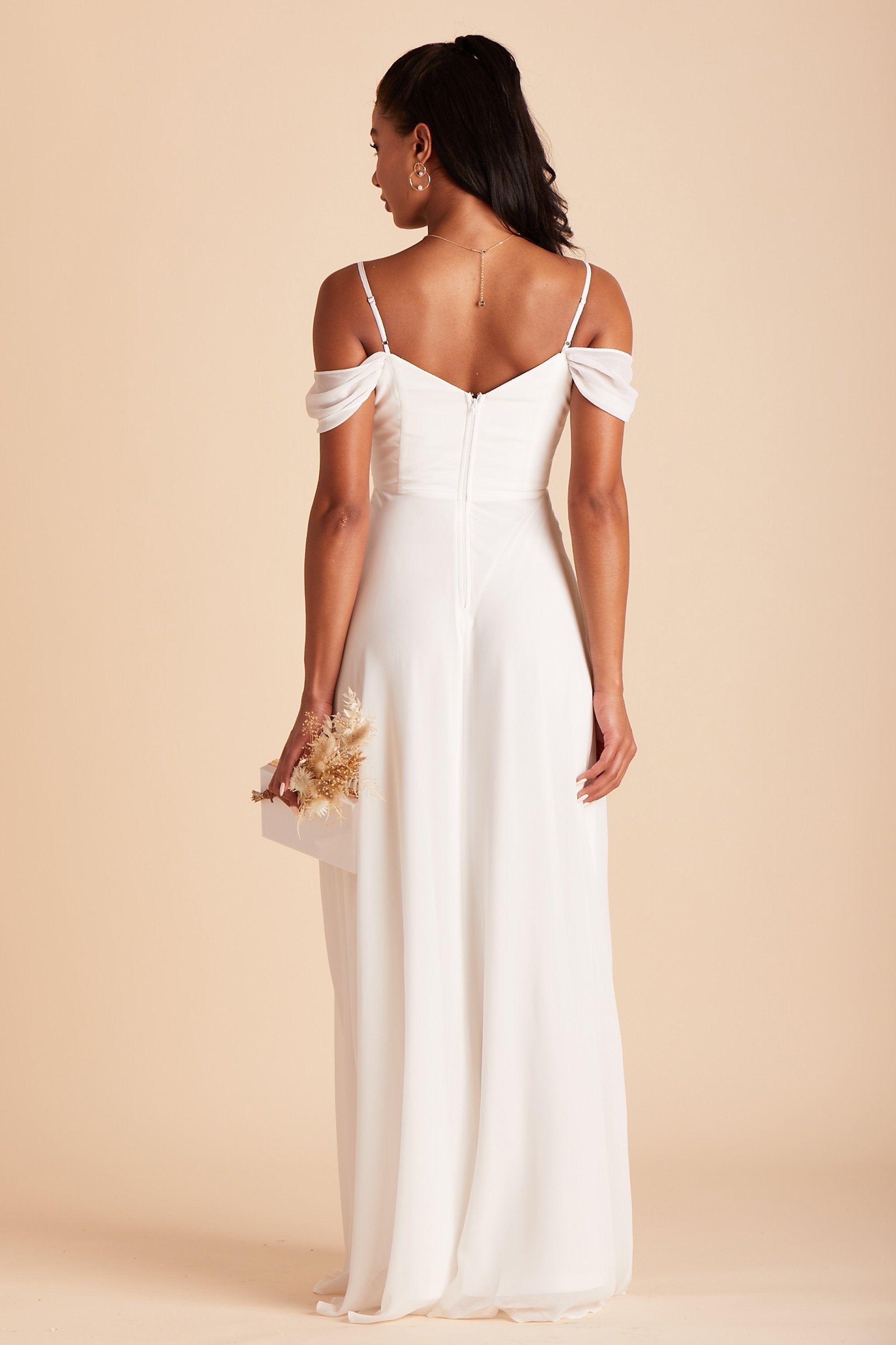 Spence convertible bridesmaids dress in white chiffon by Birdy Grey, back view