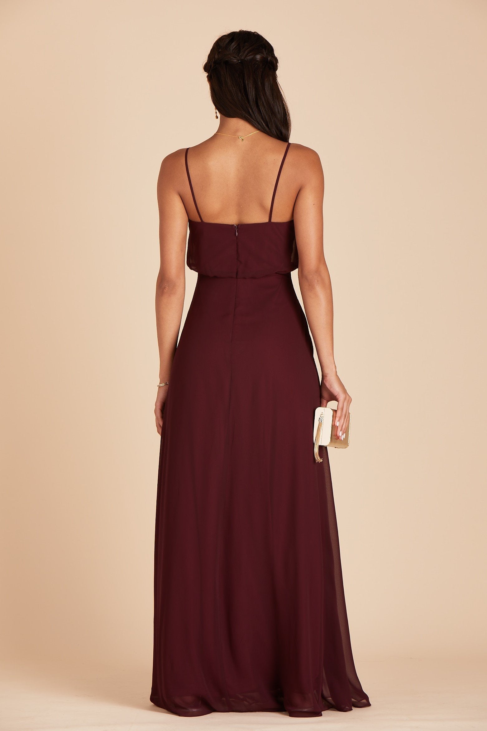 Gwennie bridesmaid dress in cabernet burgundy chiffon by Birdy Grey, back view