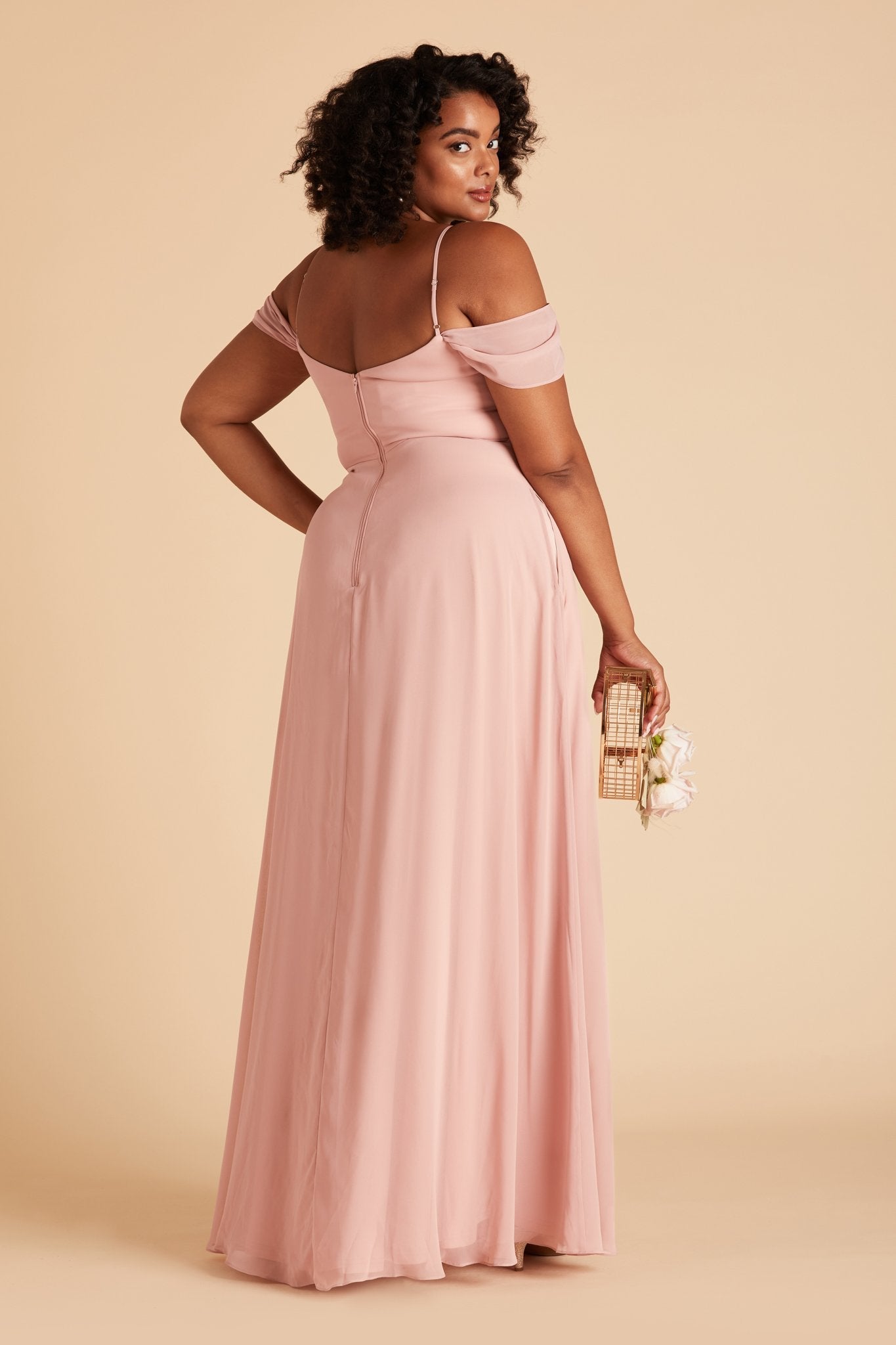 Devin convertible plus size bridesmaids dress in dusty rose chiffon by Birdy Grey, back view