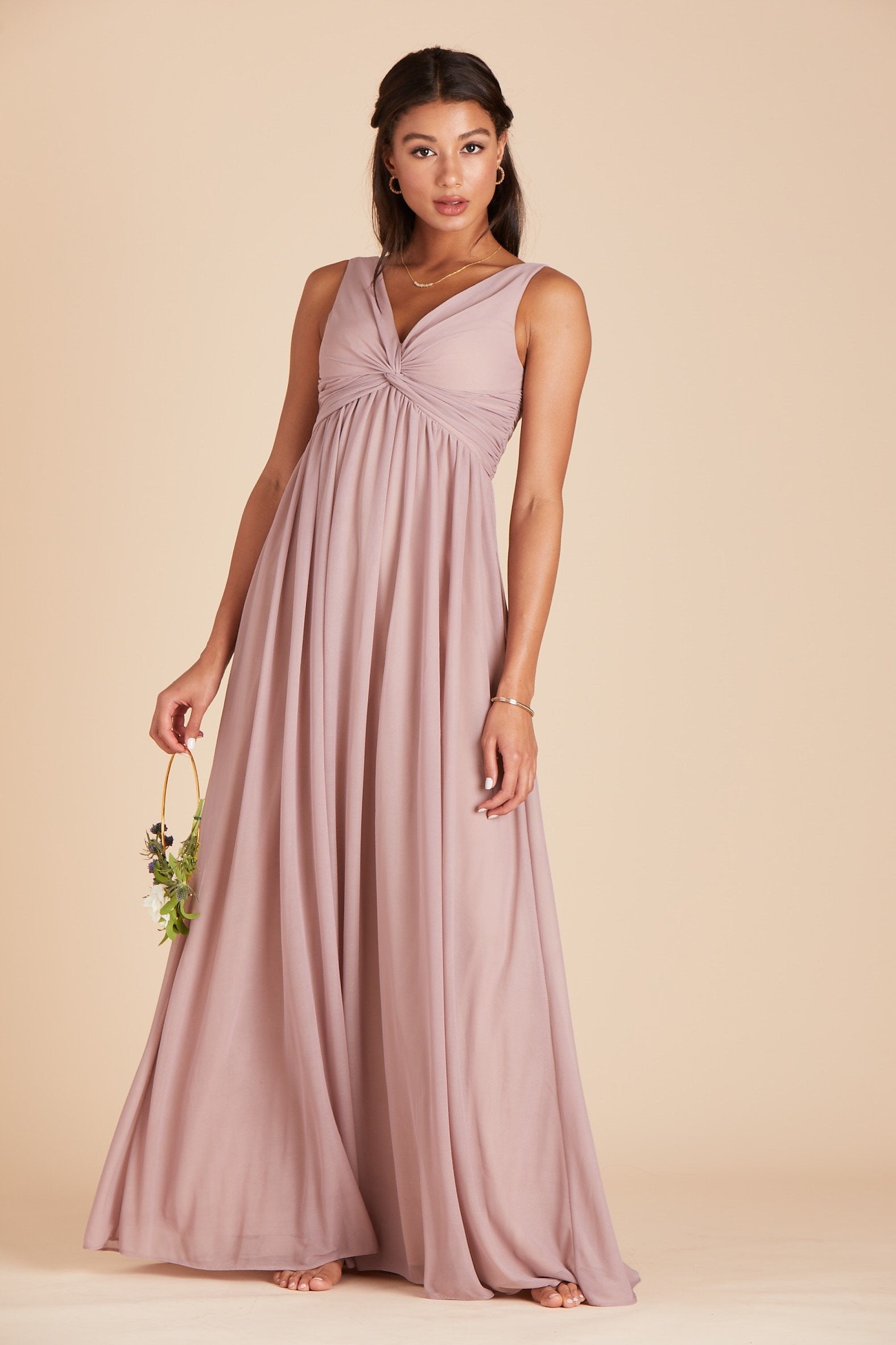 Lianna bridesmaid dress in mauve pink chiffon by Birdy Grey, front view