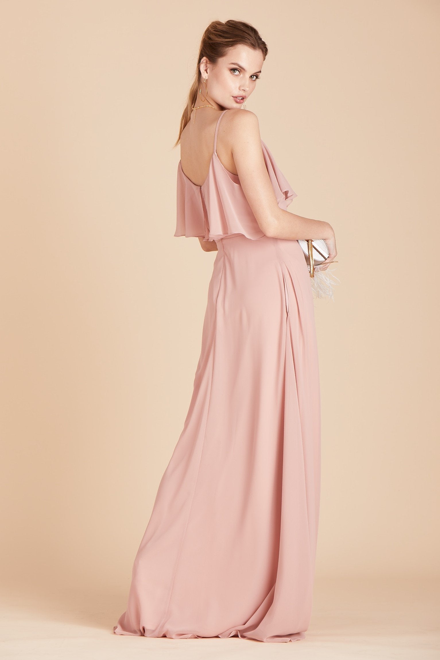 Jane convertible bridesmaid dress in dusty rose chiffon by Birdy Grey, back view