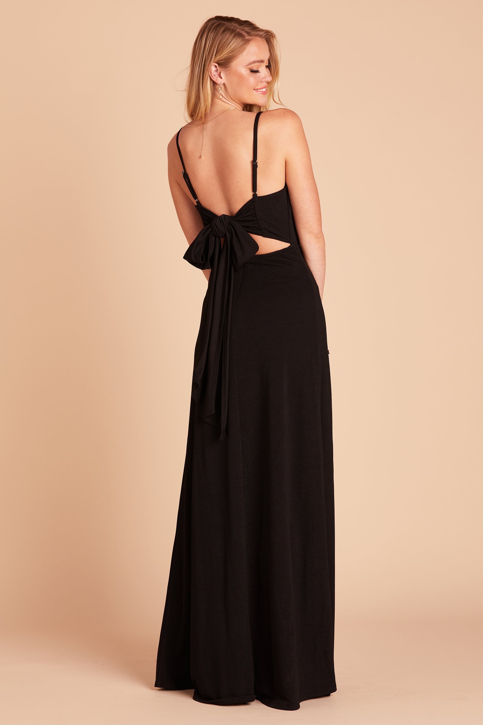 Benny bridesmaid dress in black crepe by Birdy Grey, back view