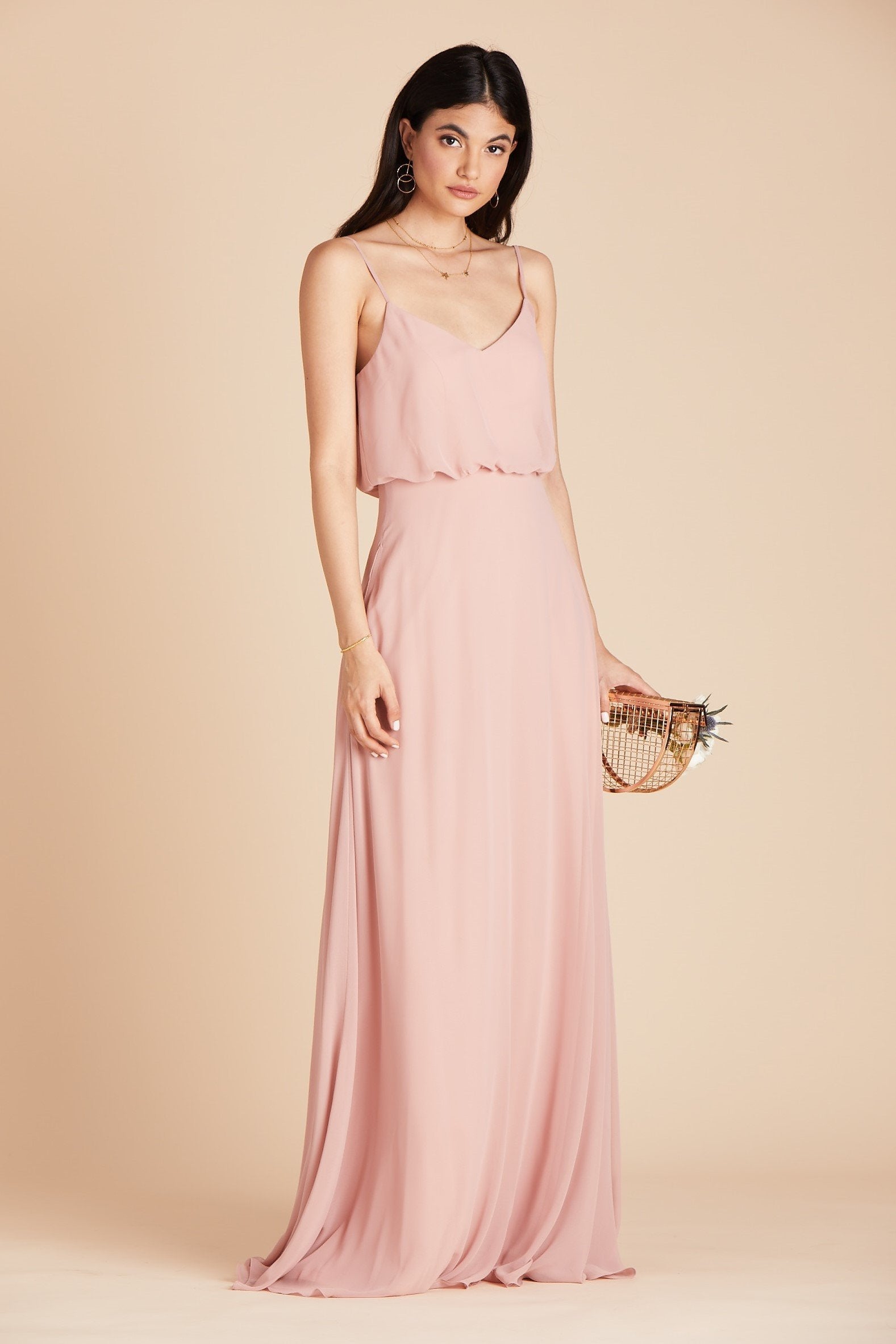 Gwennie bridesmaid dress in dusty rose chiffon by Birdy Grey, side view