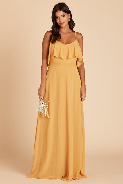 Jane convertible bridesmaid dress in marigold chiffon by Birdy Grey, front view