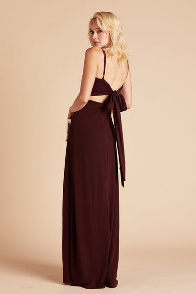 Benny bridesmaid dress in cabernet burgundy crepe by Birdy Grey, back view