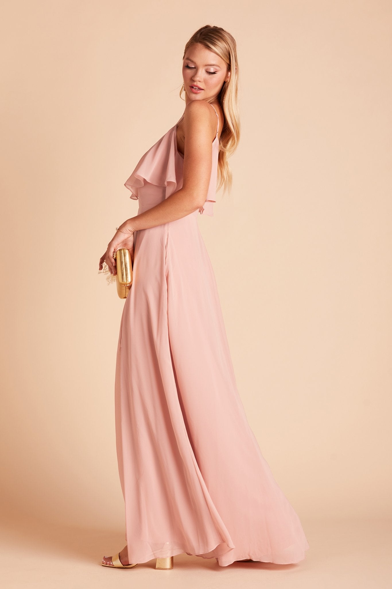 Jane convertible bridesmaid dress in dusty rose chiffon by Birdy Grey, side view