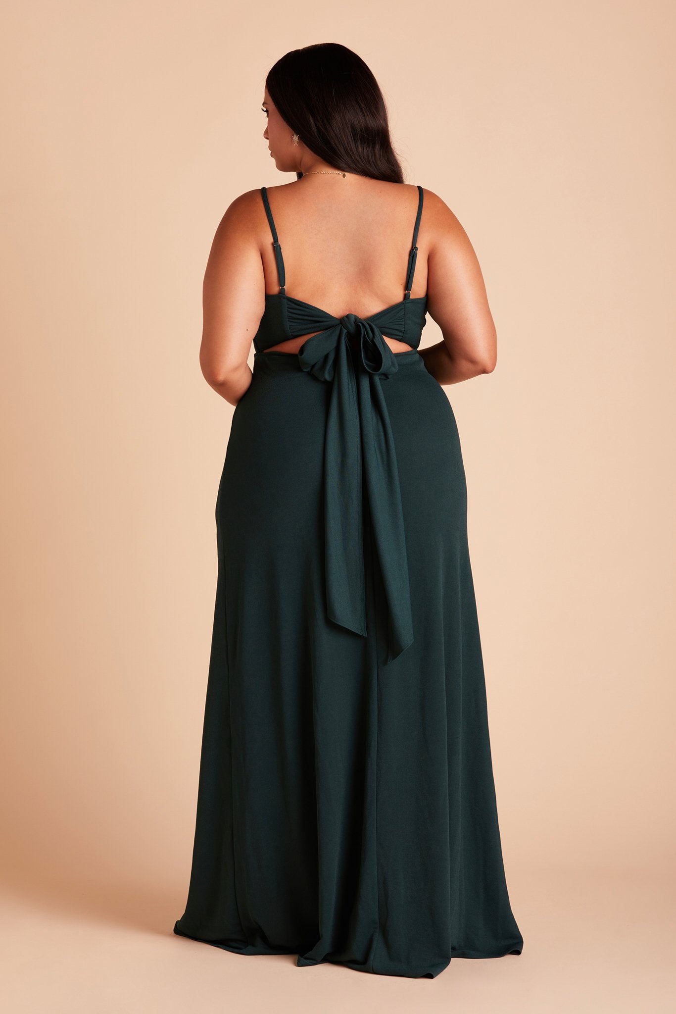 Benny plus size bridesmaid dress in emerald green chiffon by Birdy Grey, back view