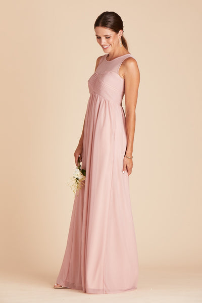 Ryan bridesmaid dress in dusty rose pink chiffon by Birdy Grey, side view