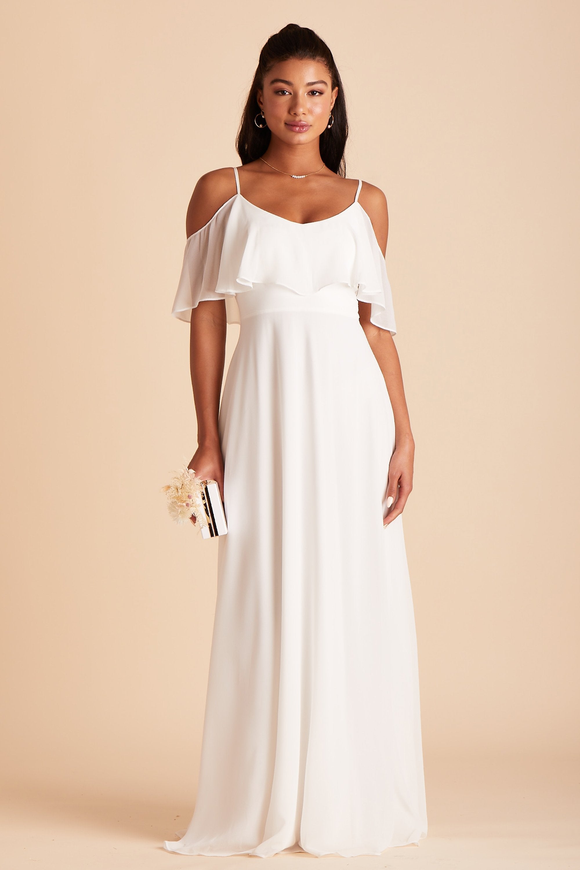 Jane convertible bridesmaid dress in white chiffon by Birdy Grey, front view