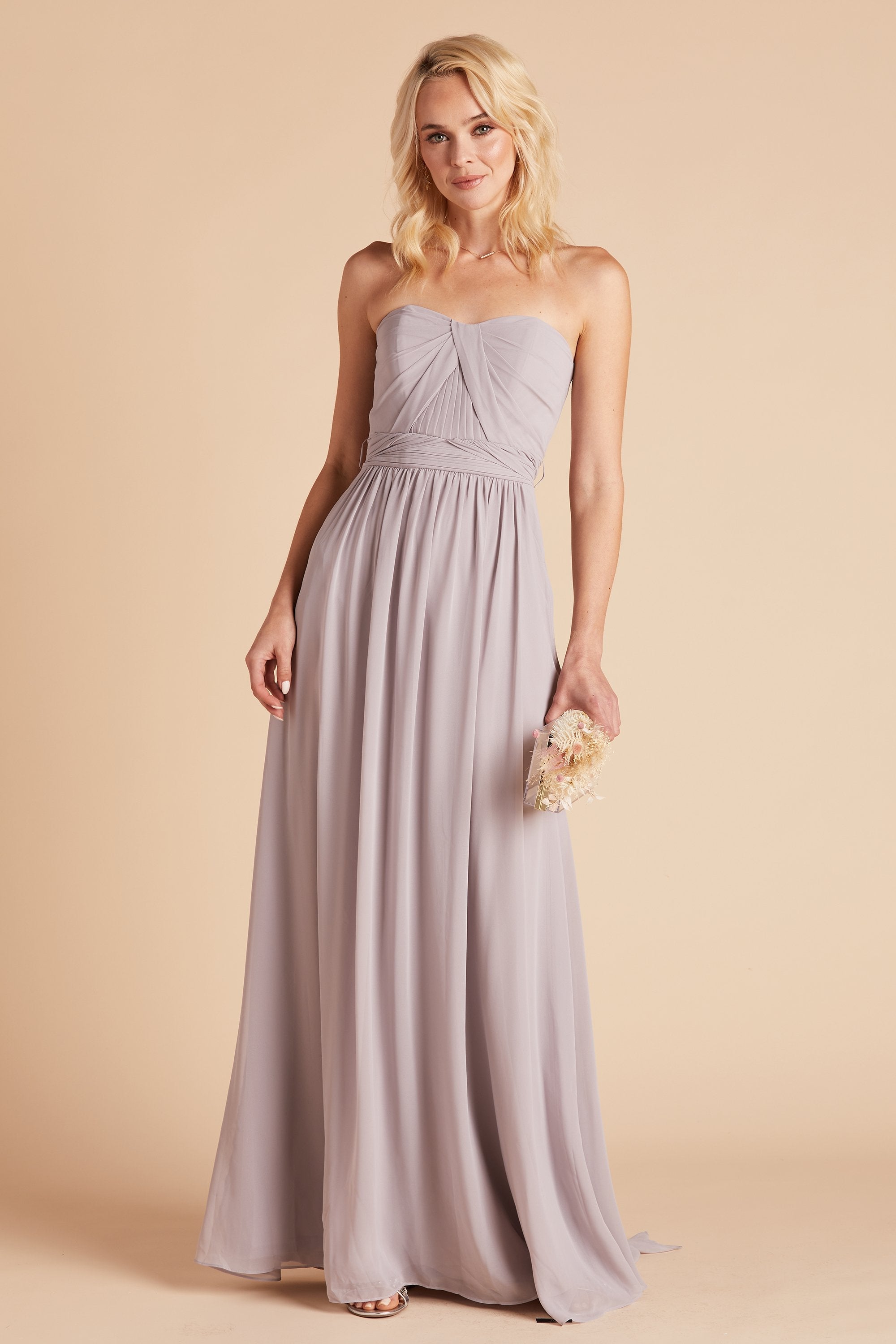 Grace convertible bridesmaid dress in lilac purple chiffon by Birdy Grey, front view