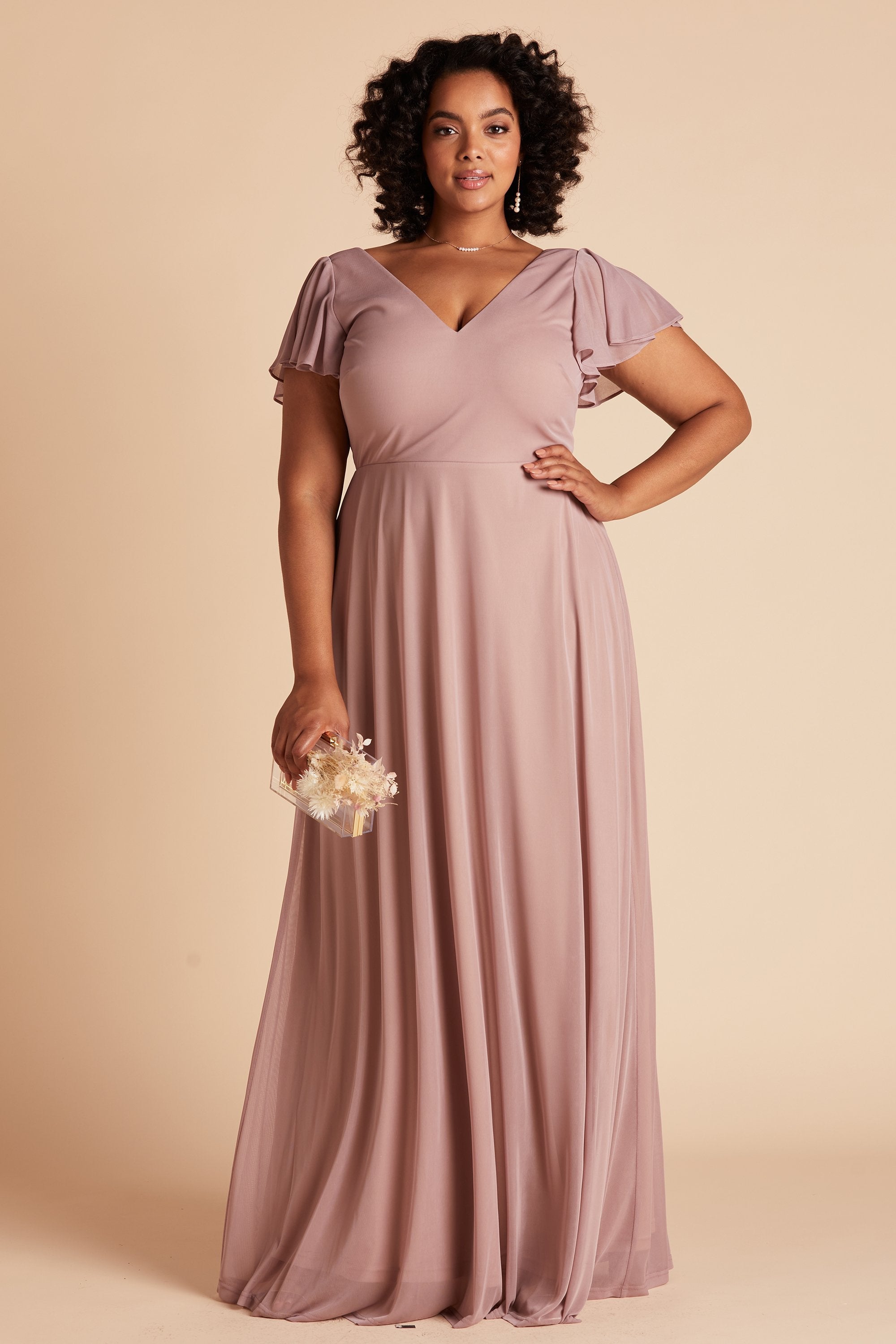 Hannah plus size bridesmaids dress in mauve mesh by Birdy Grey, front view