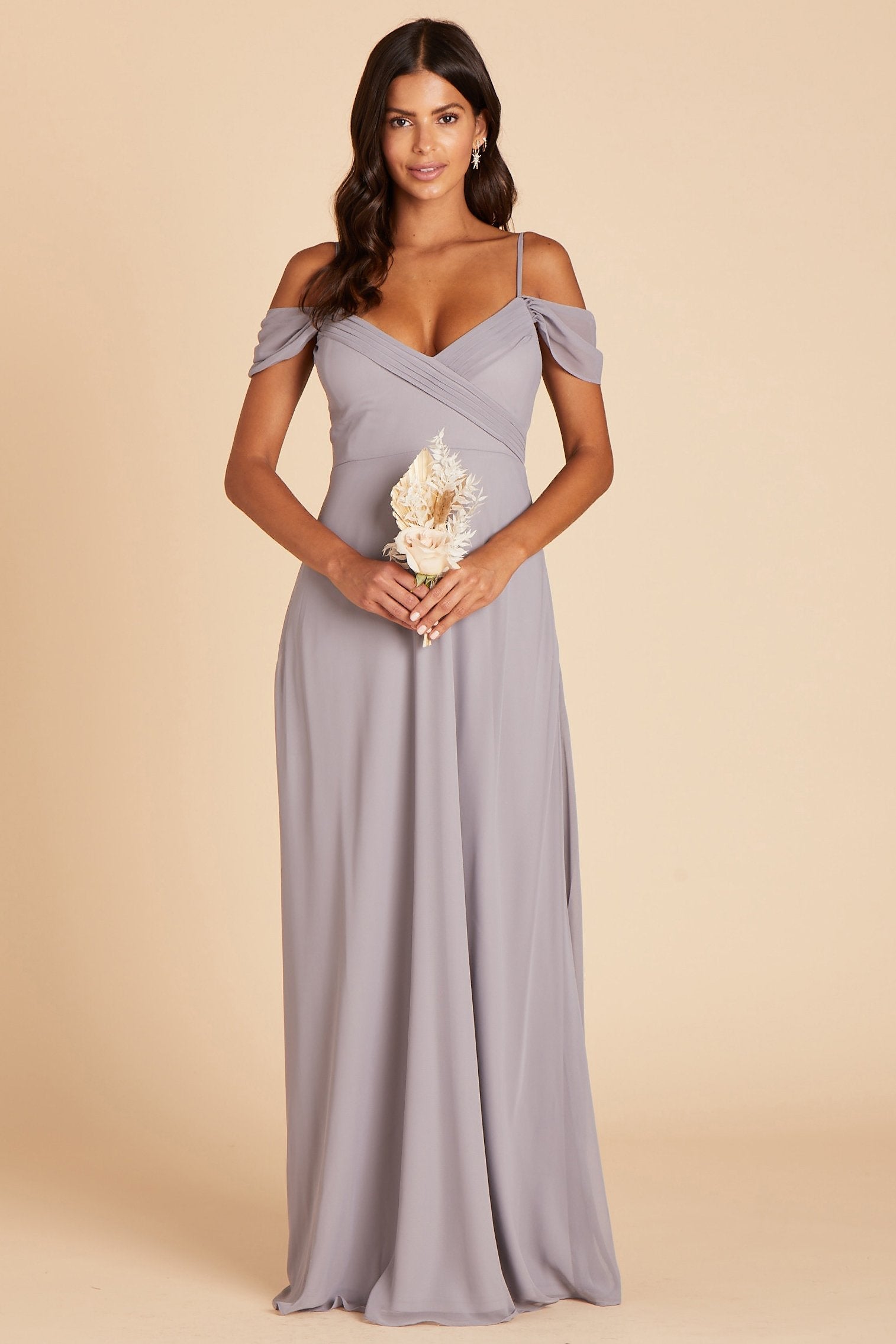 Spence convertible bridesmaids dress in silver chiffon by Birdy Grey, front view