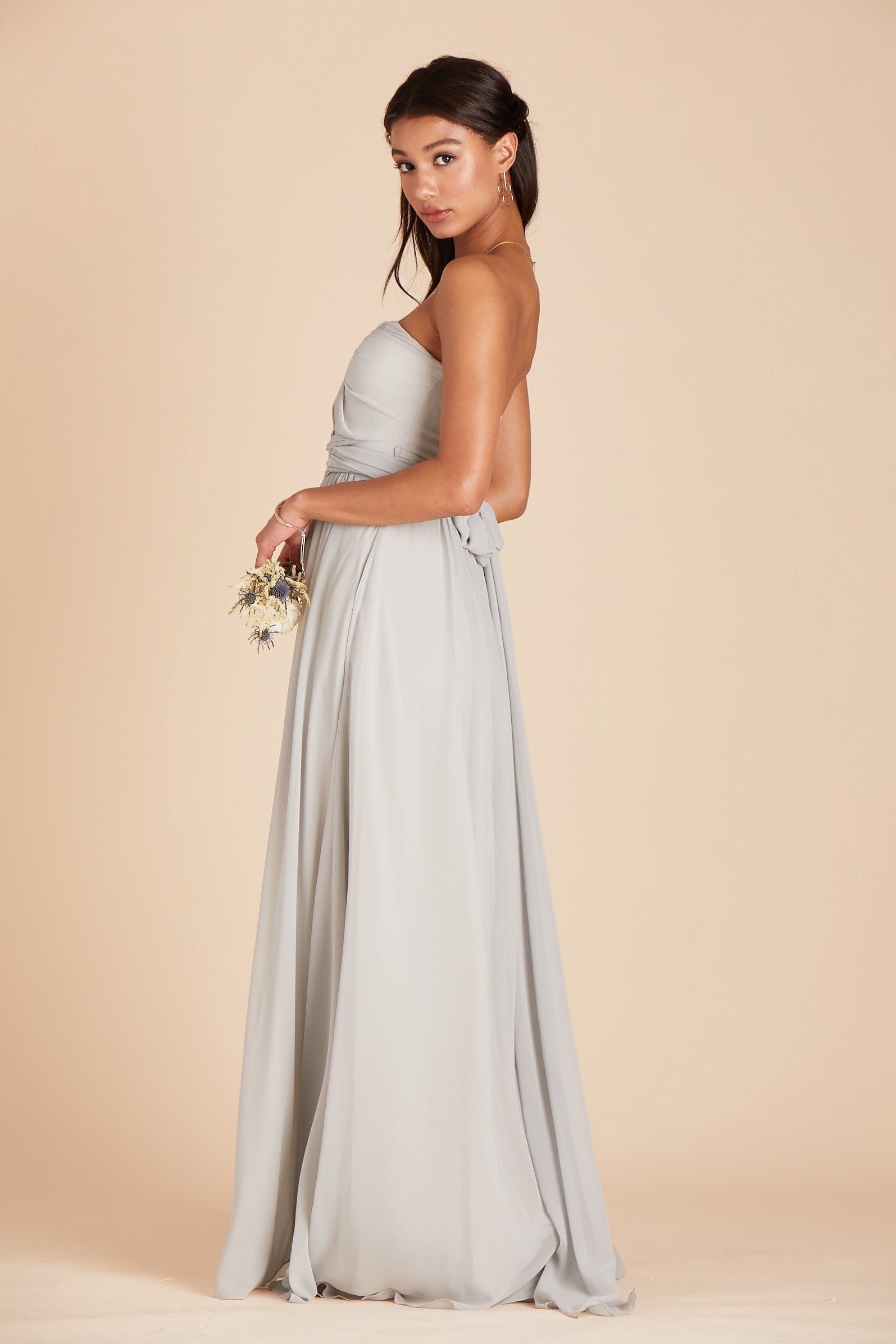 Grace convertible bridesmaid dress in dove gray chiffon by Birdy Grey, side view