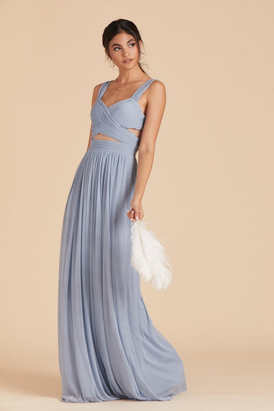 Elsye bridesmaid dress in dusty blue chiffon by Birdy Grey, front view