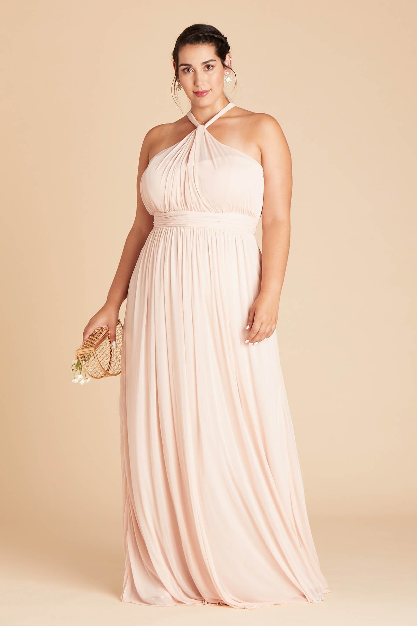 Kiko plus size bridesmaid dress in pale blush chiffon by Birdy Grey, front view