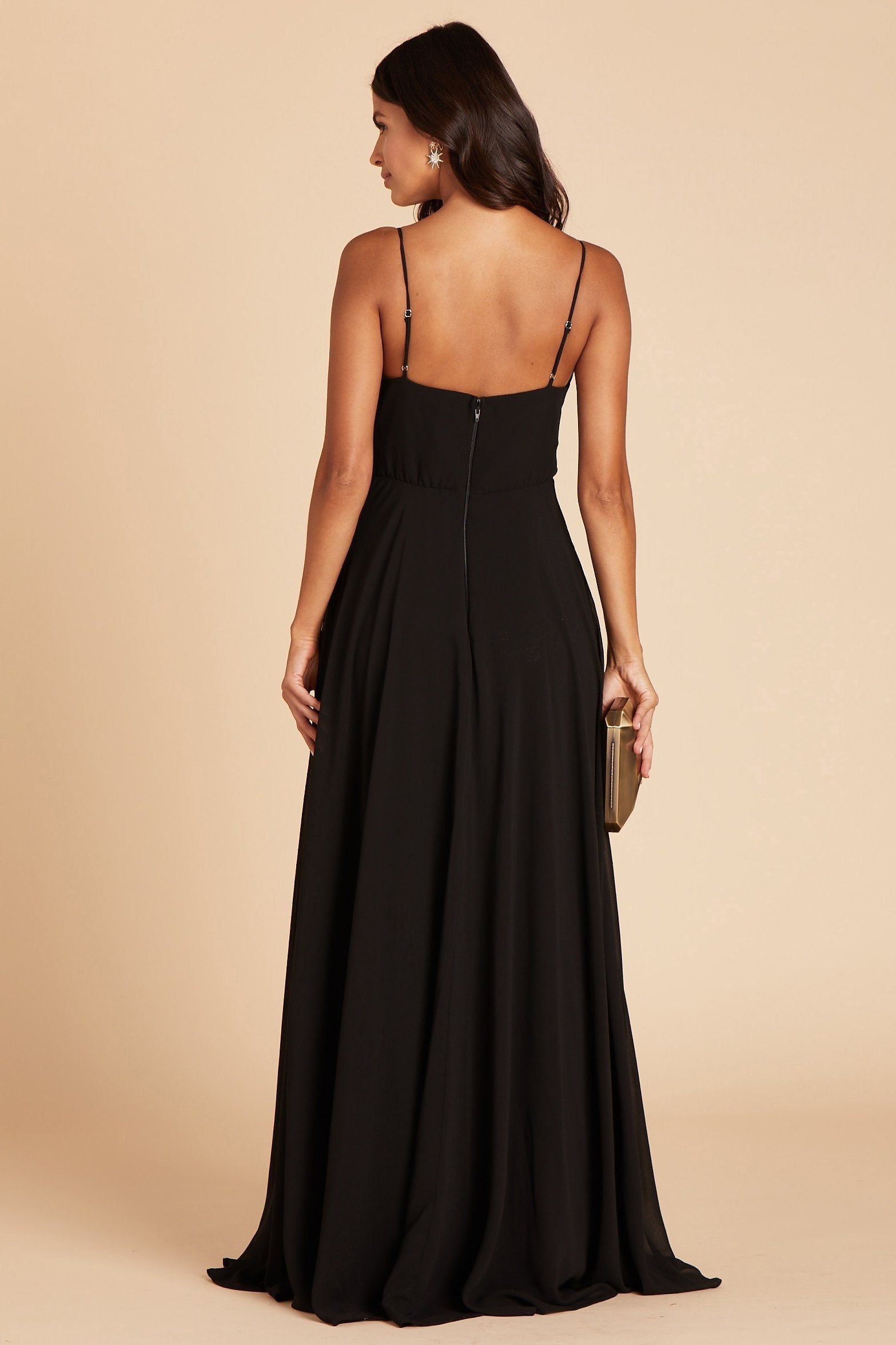 Kaia bridesmaids dress in black chiffon by Birdy Grey, back view