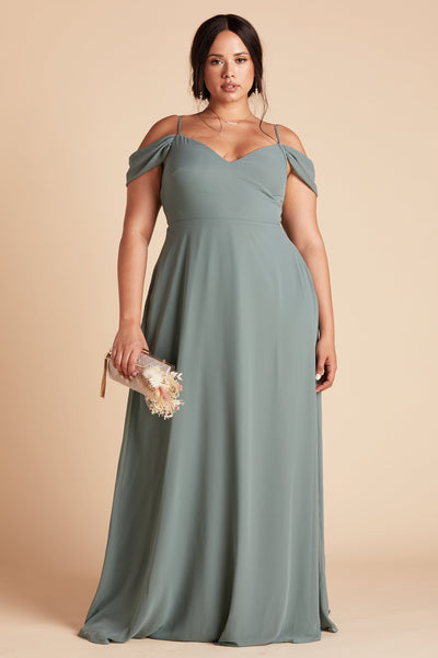 Devin convertible plus size bridesmaids dress in sea glass green chiffon by Birdy Grey, front view