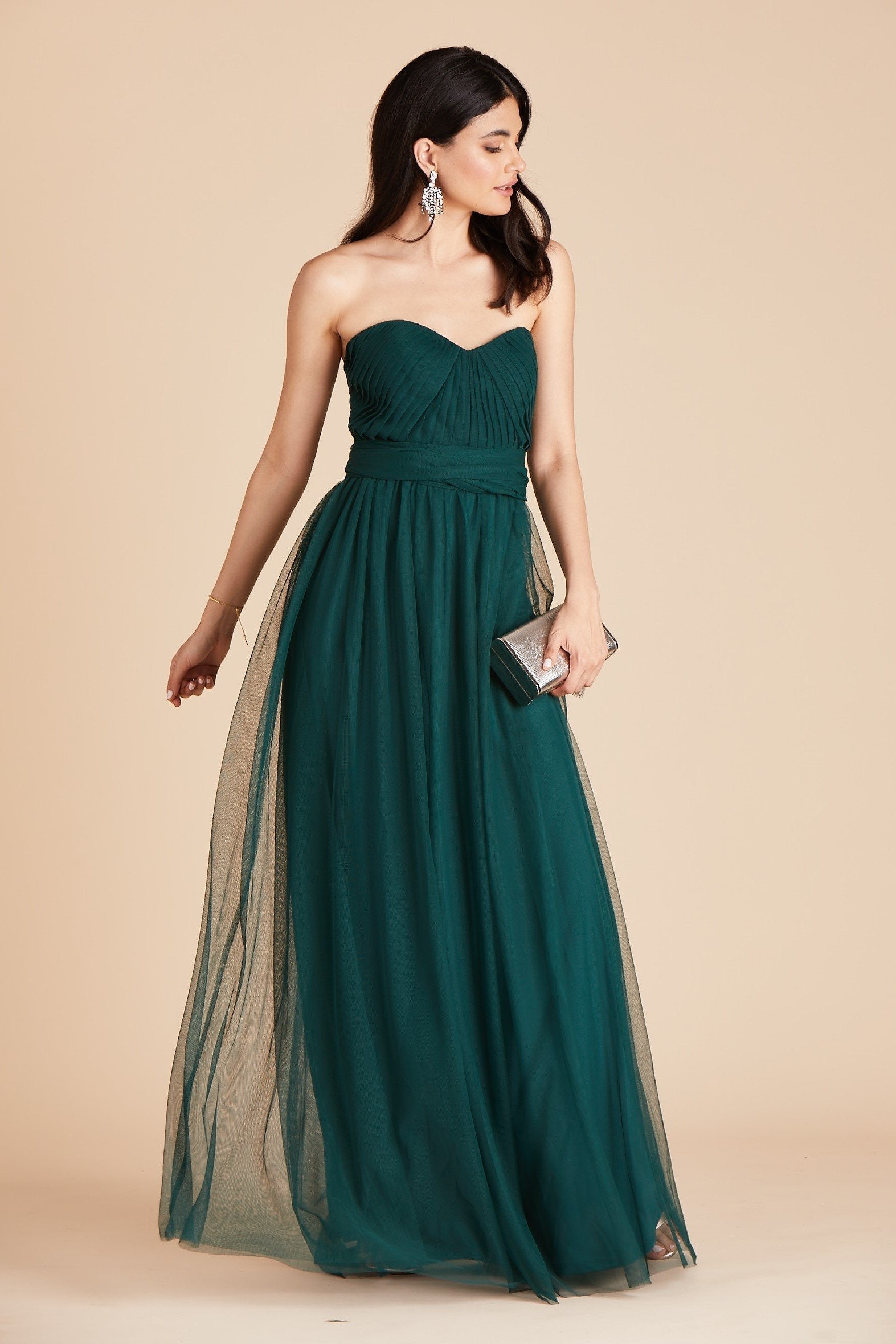 Christina convertible bridesmaid dress in emerald green tulle by Birdy Grey, front view