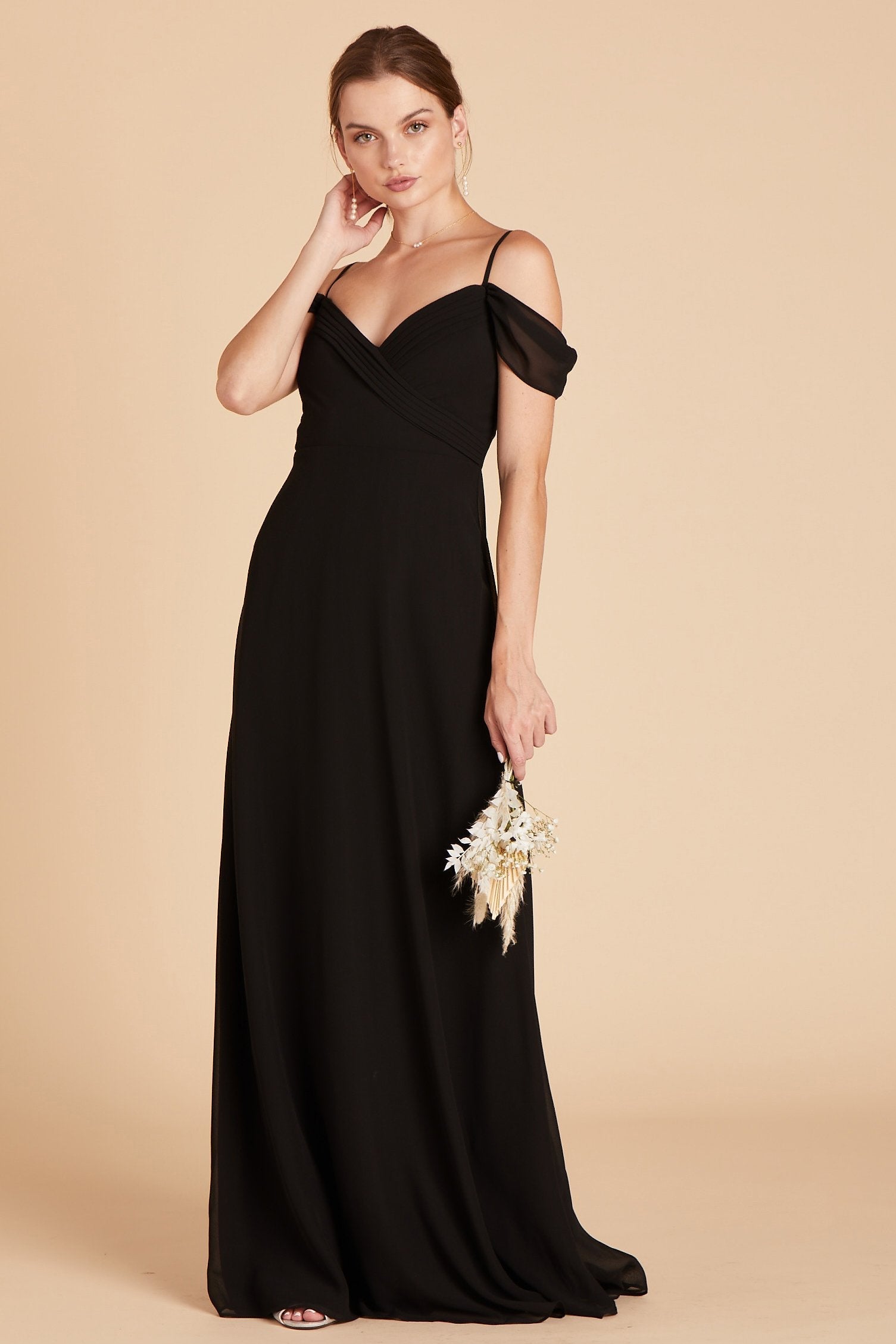 Spence convertible bridesmaid dress in black chiffon by Birdy Grey, front view