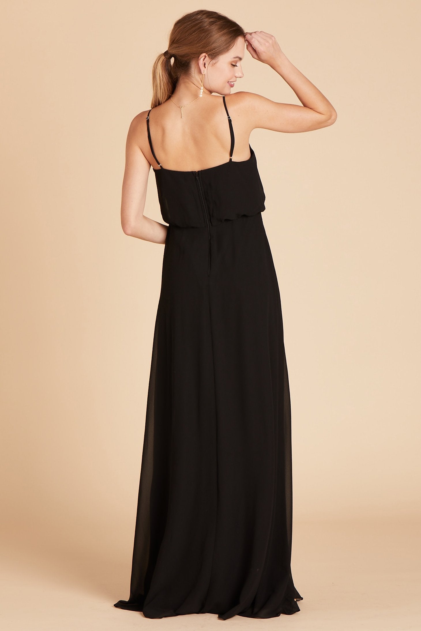 Gwennie bridesmaid dress in black chiffon by Birdy Grey, back view