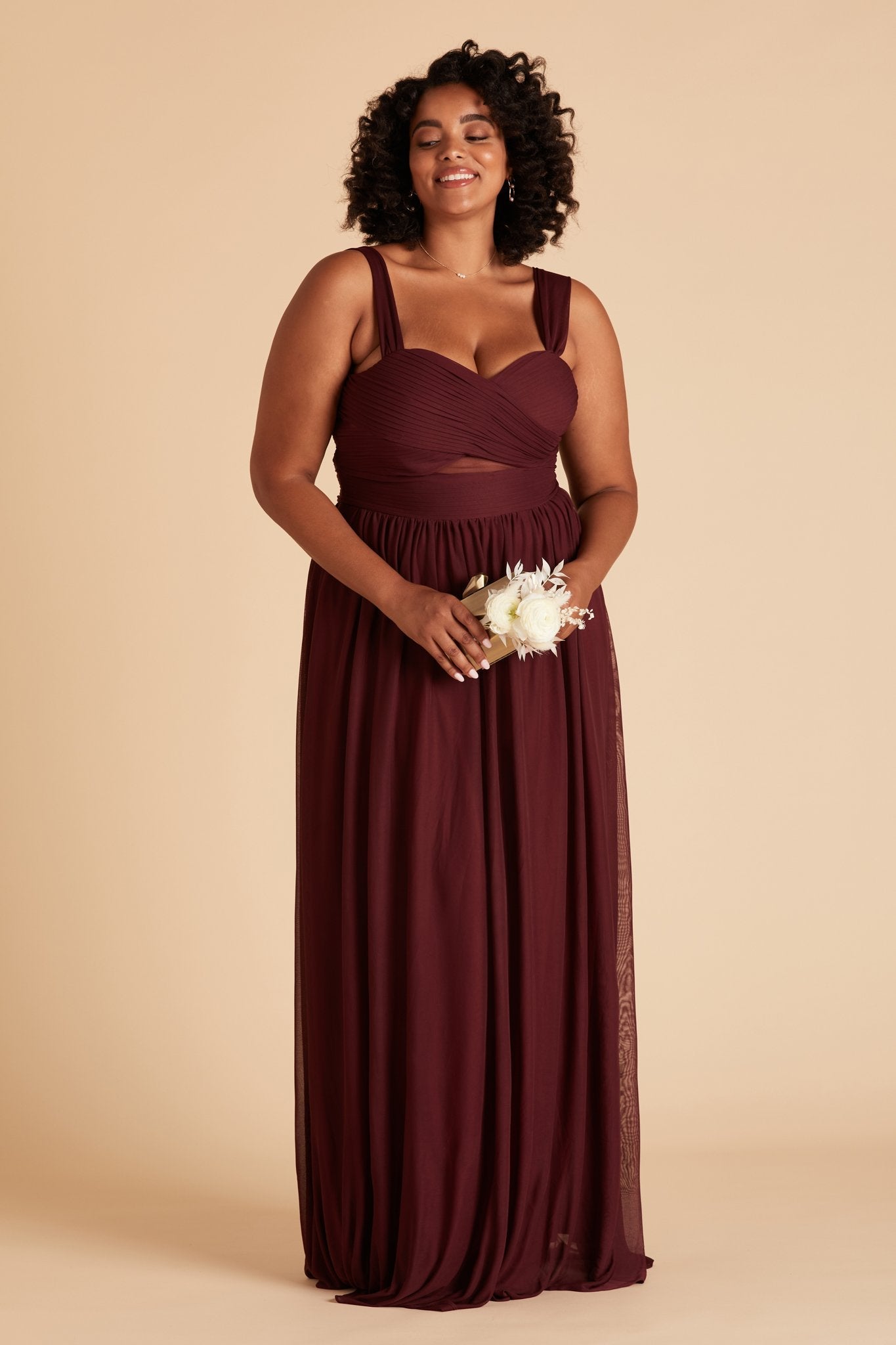 Elsye plus size bridesmaid dress in cabernet burgundy chiffon by Birdy Grey, front view