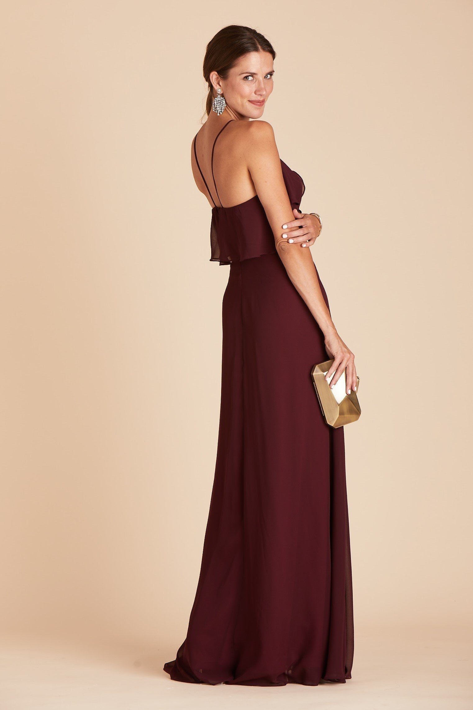 Jules bridesmaid dress in cabernet burgundy chiffon by Birdy Grey, back view