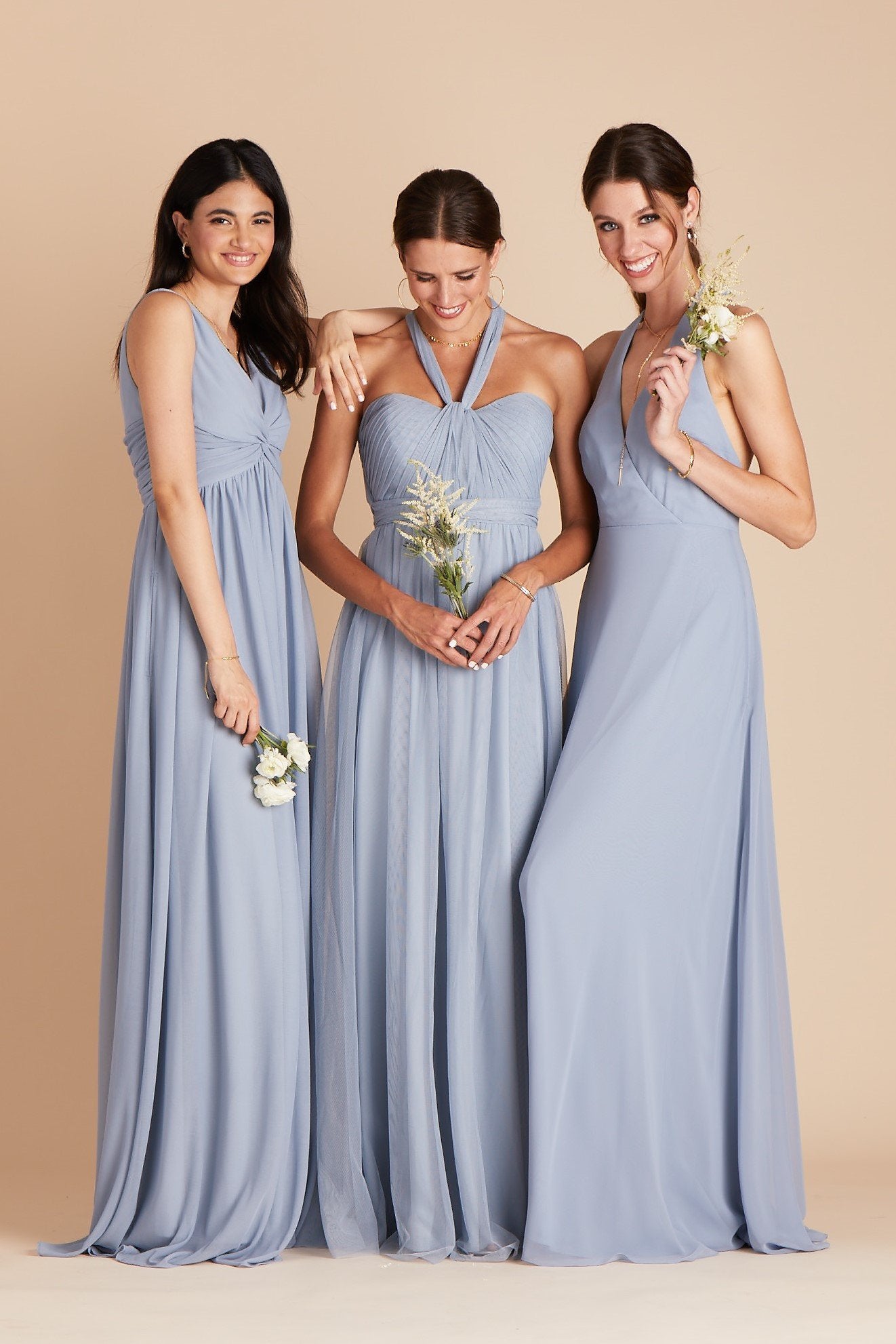 Christina convertible bridesmaid dress in dusty blue tulle by Birdy Grey, front view