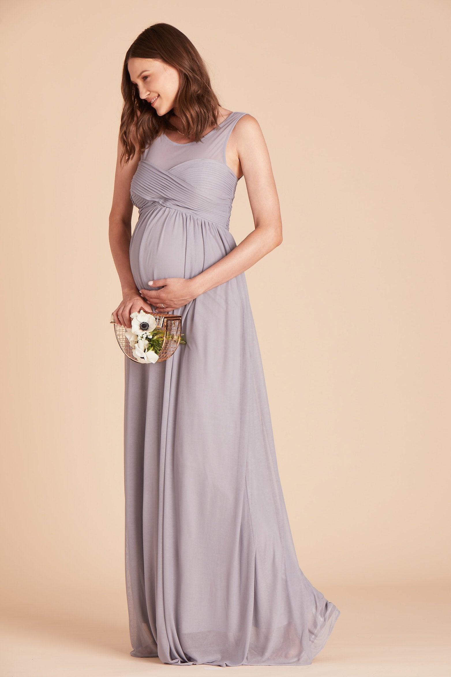 Ryan bridesmaid dress in silver chiffon by Birdy Grey, front view