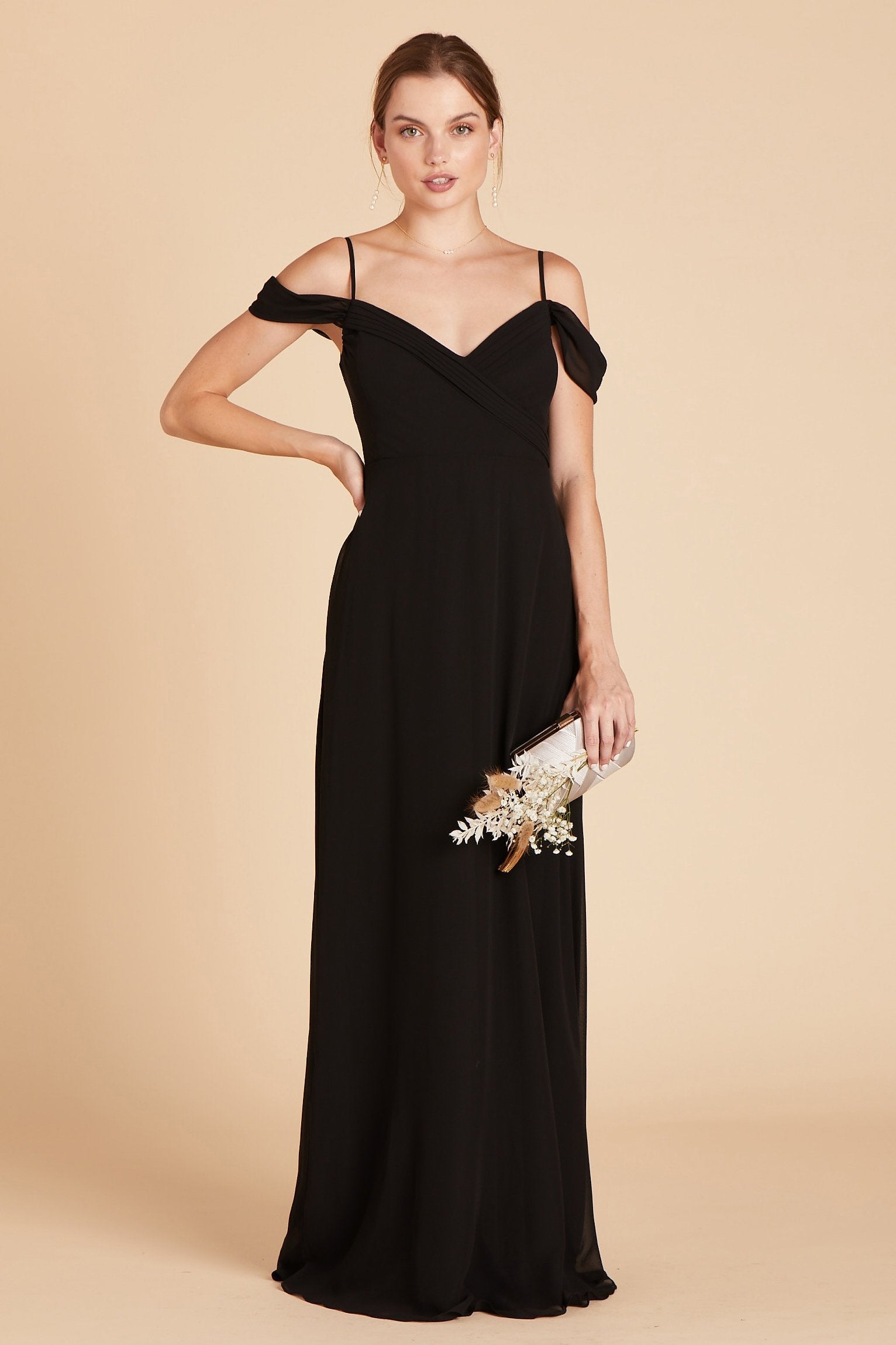 Spence convertible bridesmaid dress in black chiffon by Birdy Grey, front view