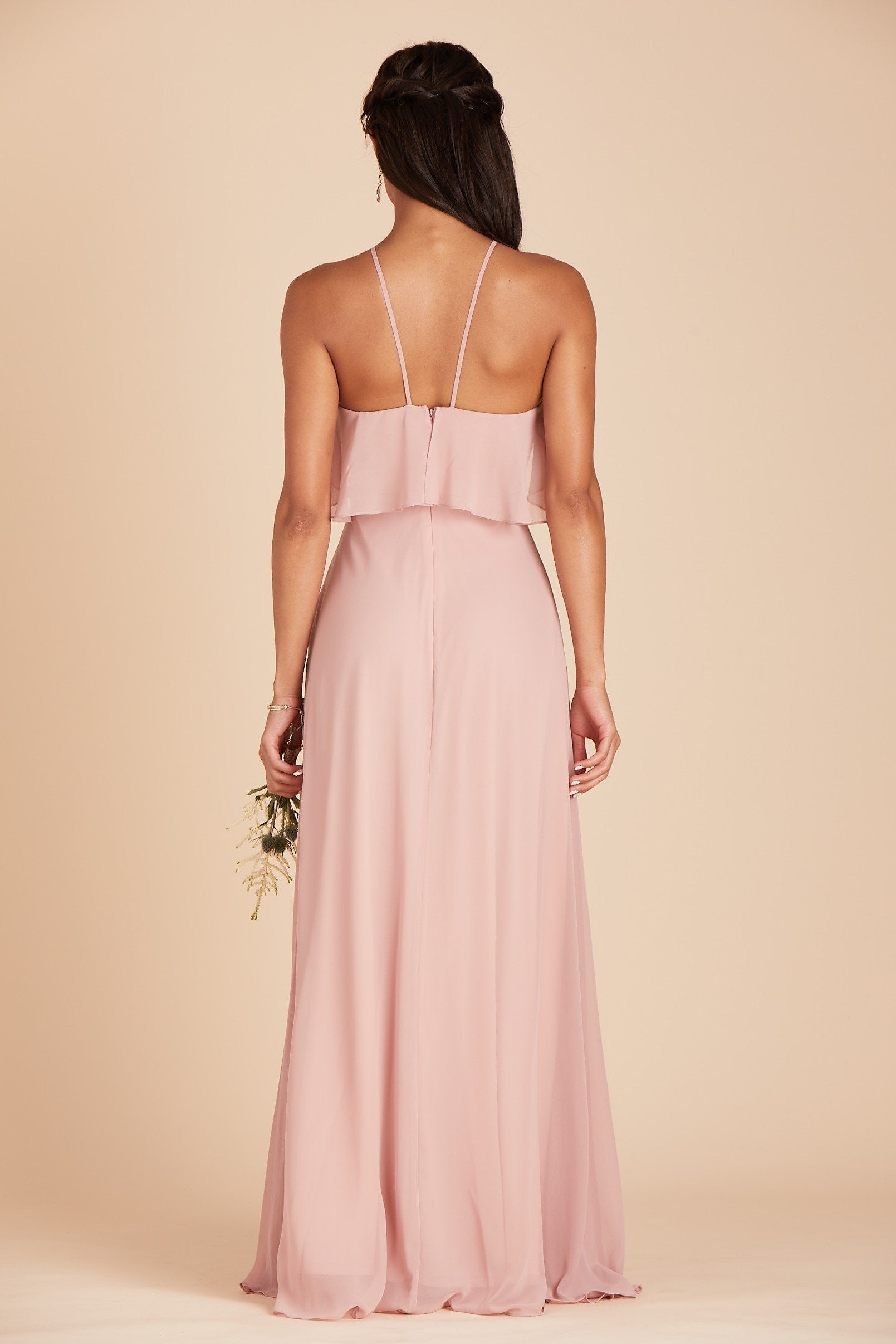 Jules bridesmaid dress in dusty rose chiffon by Birdy Grey, back view