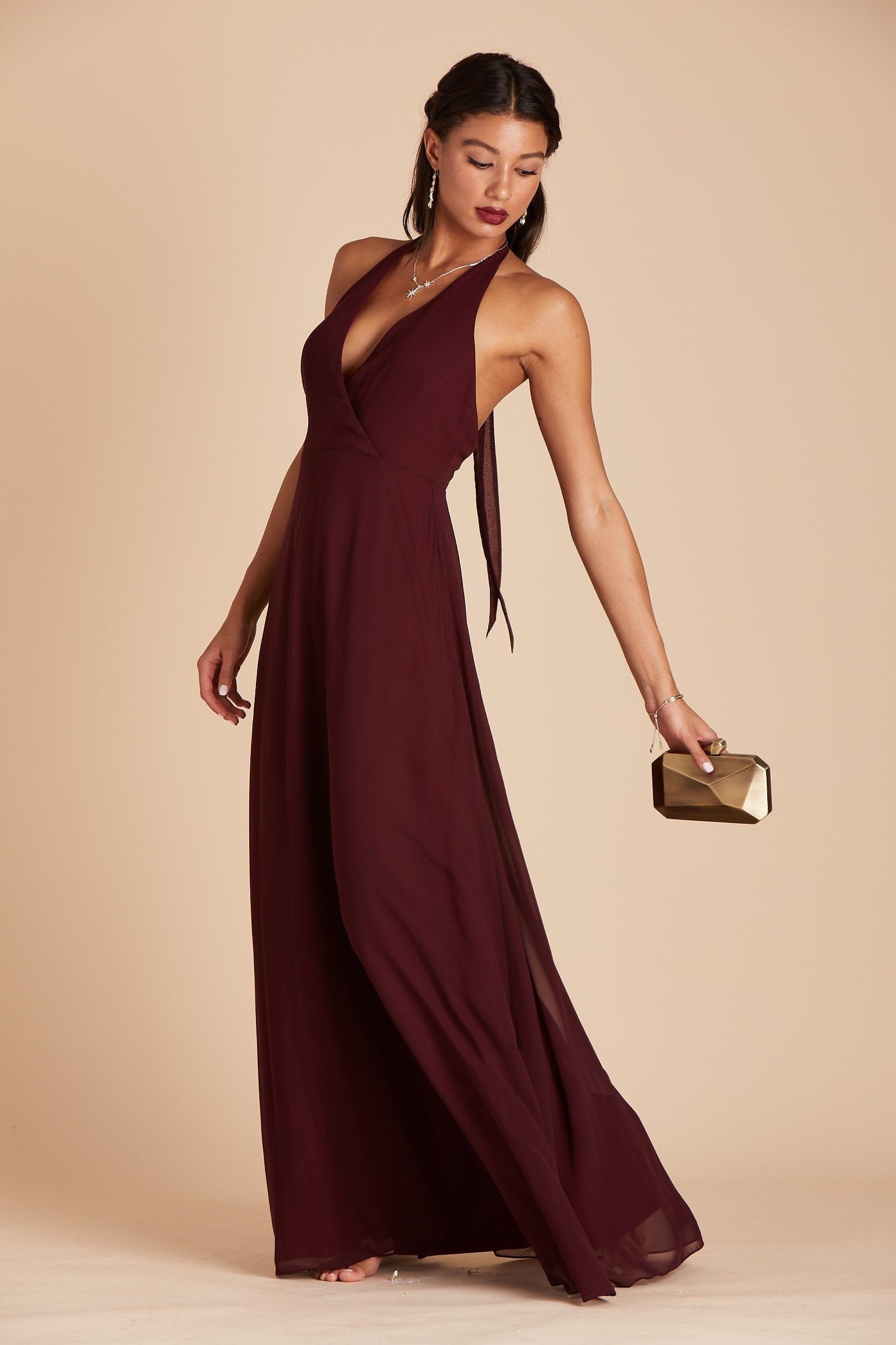 Moni convertible bridesmaids dress in cabernet burgundy chiffon by Birdy Grey, front view