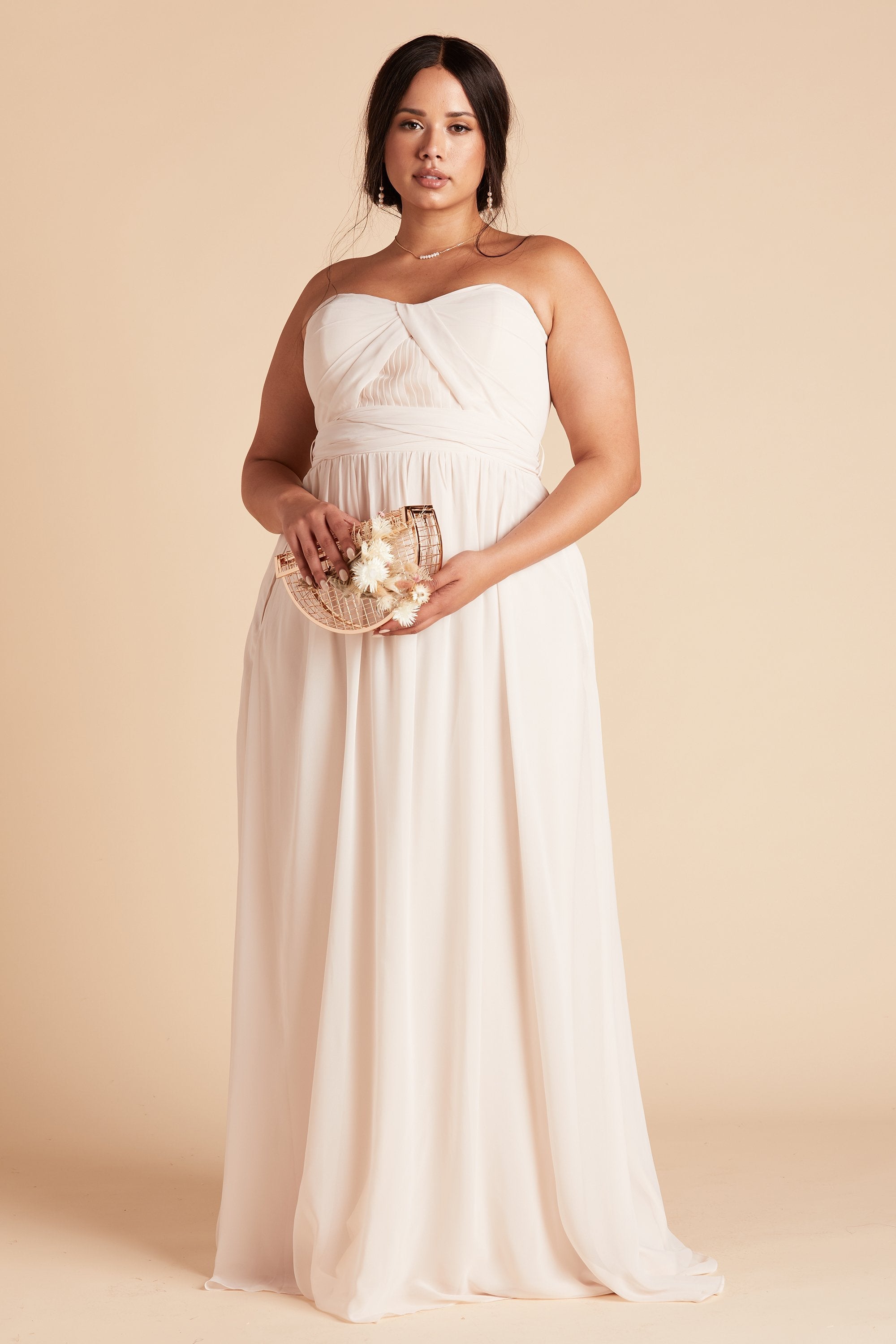 Grace convertible plus size bridesmaid dress in champaign chiffon by Birdy Grey, front view