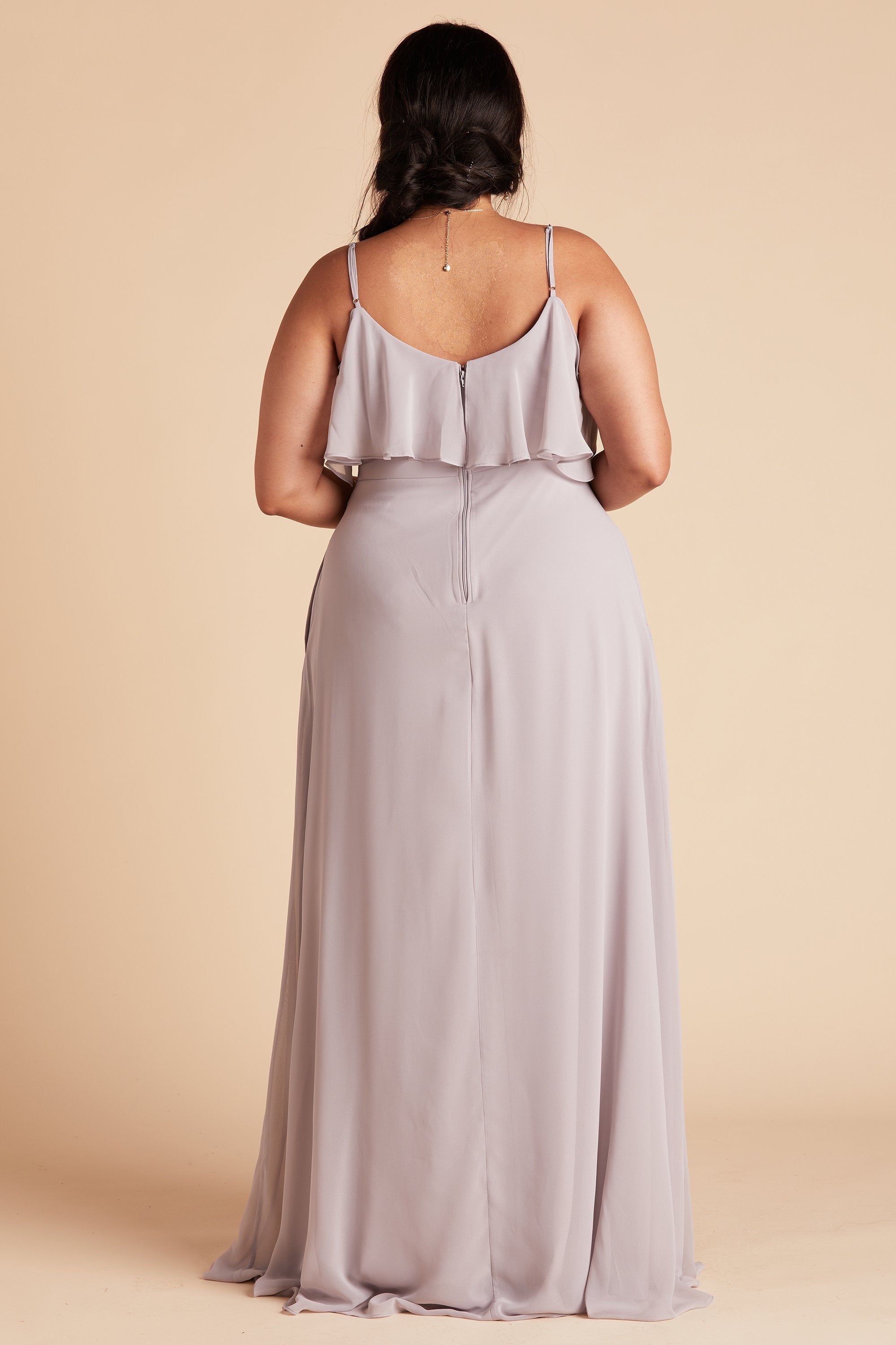 Jane convertible plus size bridesmaid dress in lilac purple chiffon by Birdy Grey, back view