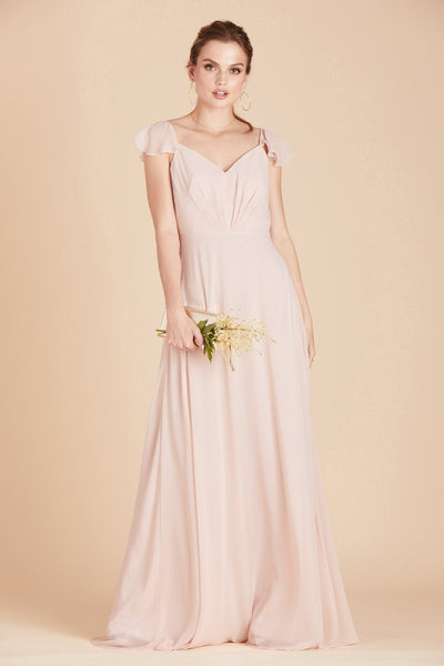 Kae bridesmaids dress in pale blush pink chiffon by Birdy Grey, front view