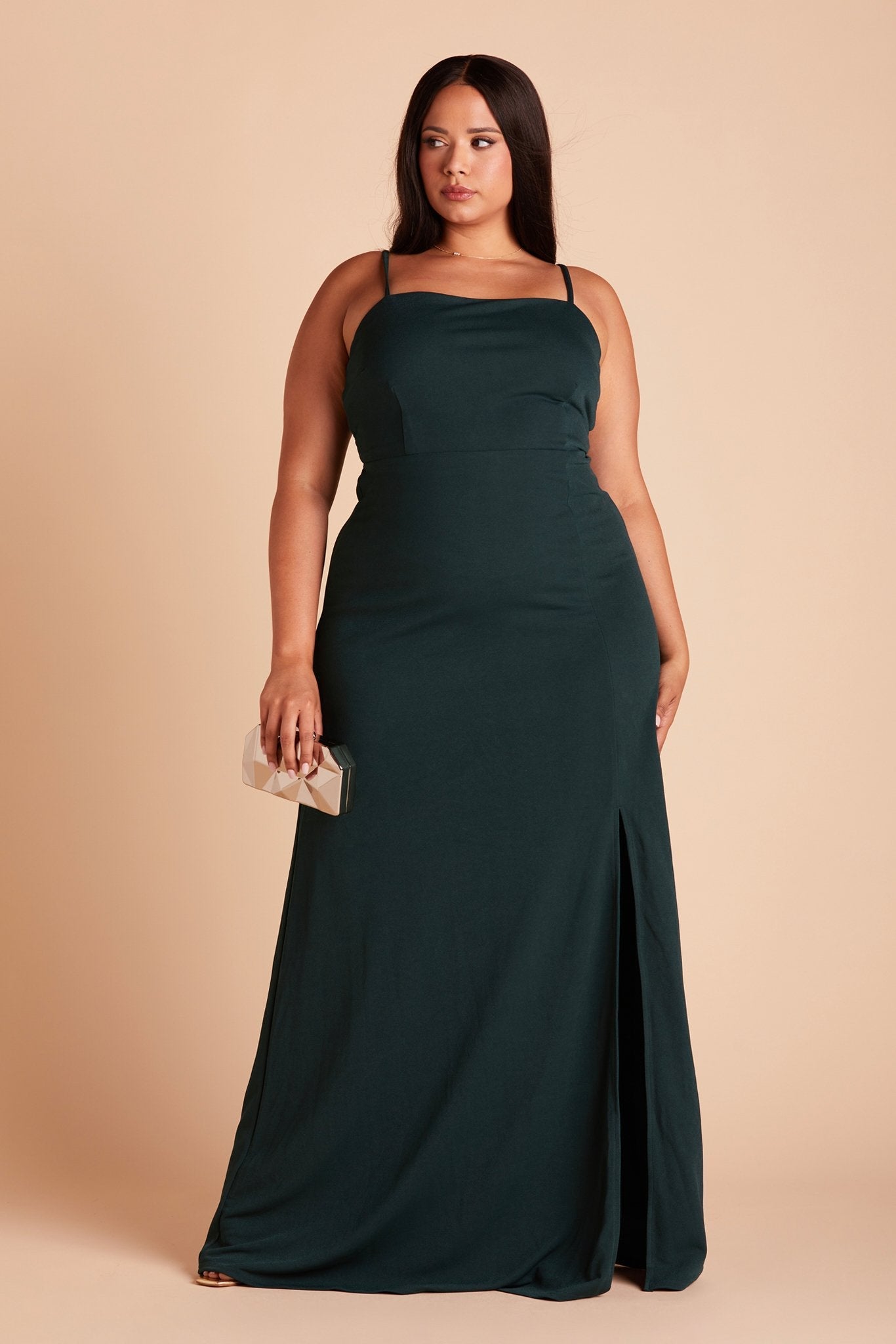 Benny plus size bridesmaid dress in emerald green chiffon by Birdy Grey, front view