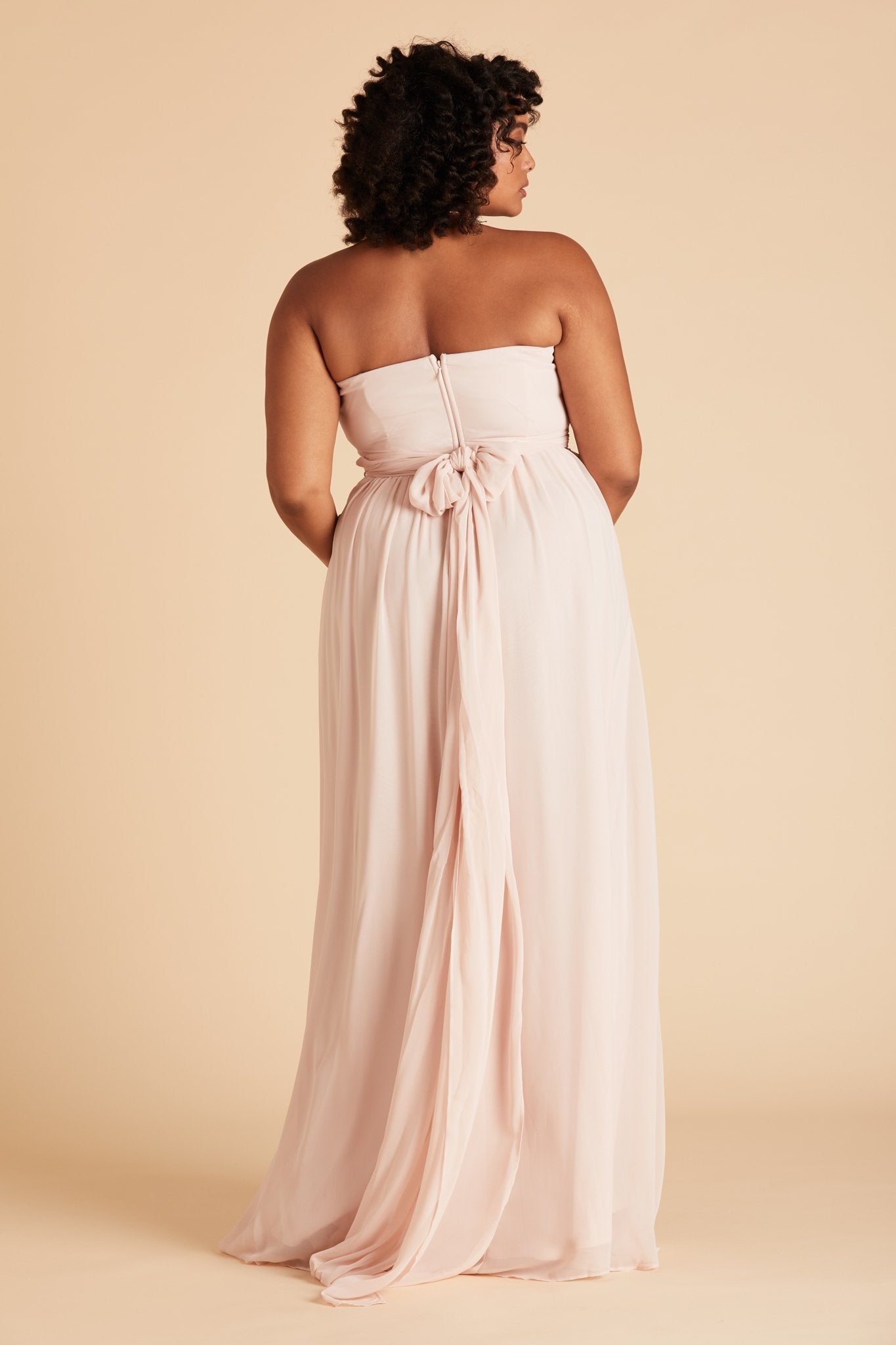 Grace convertible plus size bridesmaid dress in pale blush pink chiffon by Birdy Grey, back view