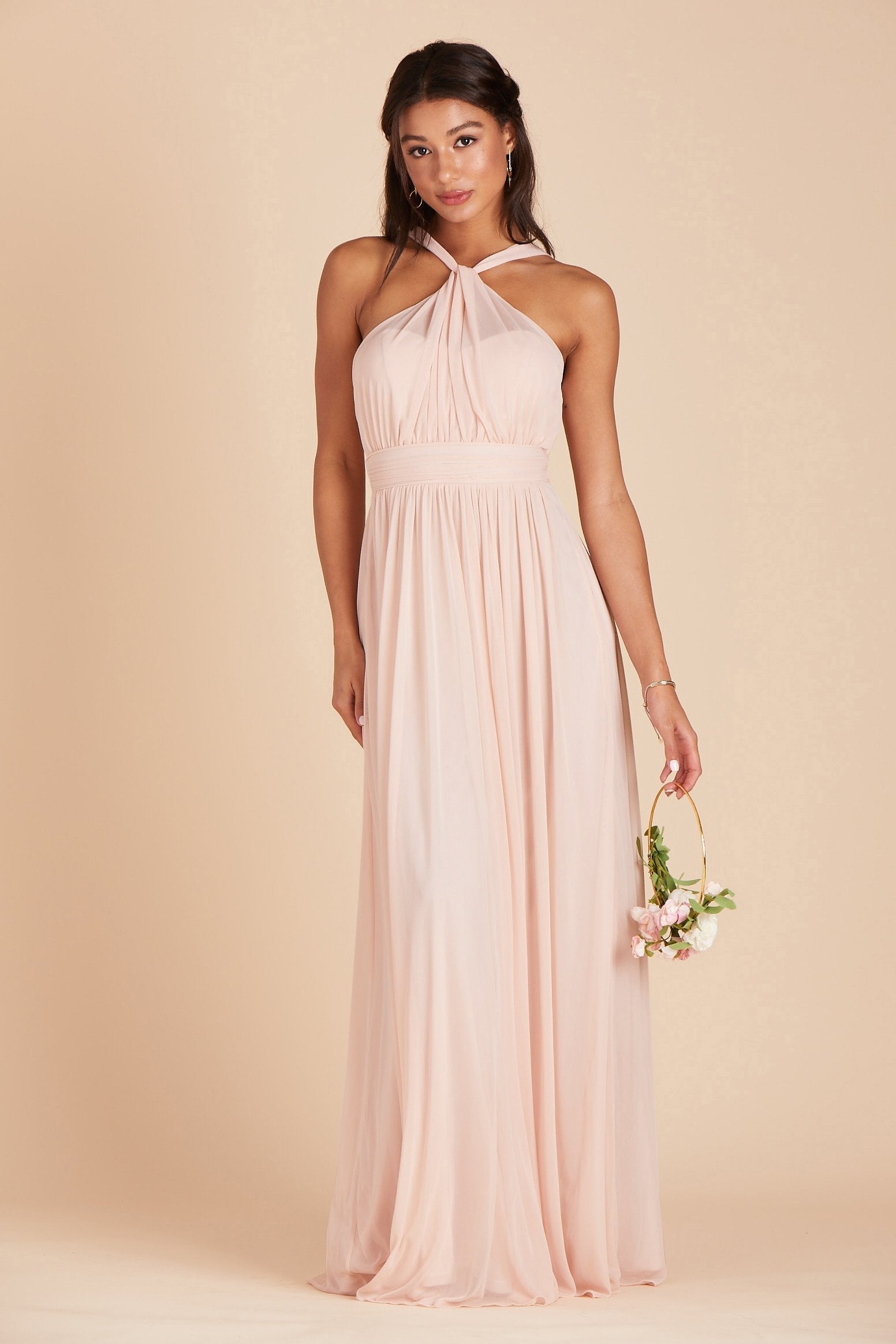 Kiko bridesmaid dress in pale blush chiffon by Birdy Grey, front view