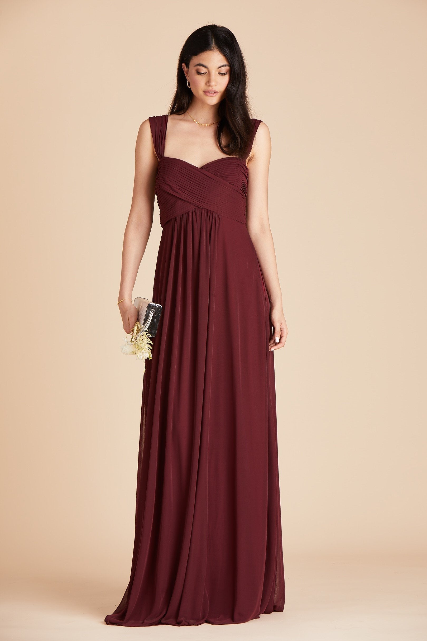 Maria convertible bridesmaids dress in cabernet burgundy chiffon by Birdy Grey, front view