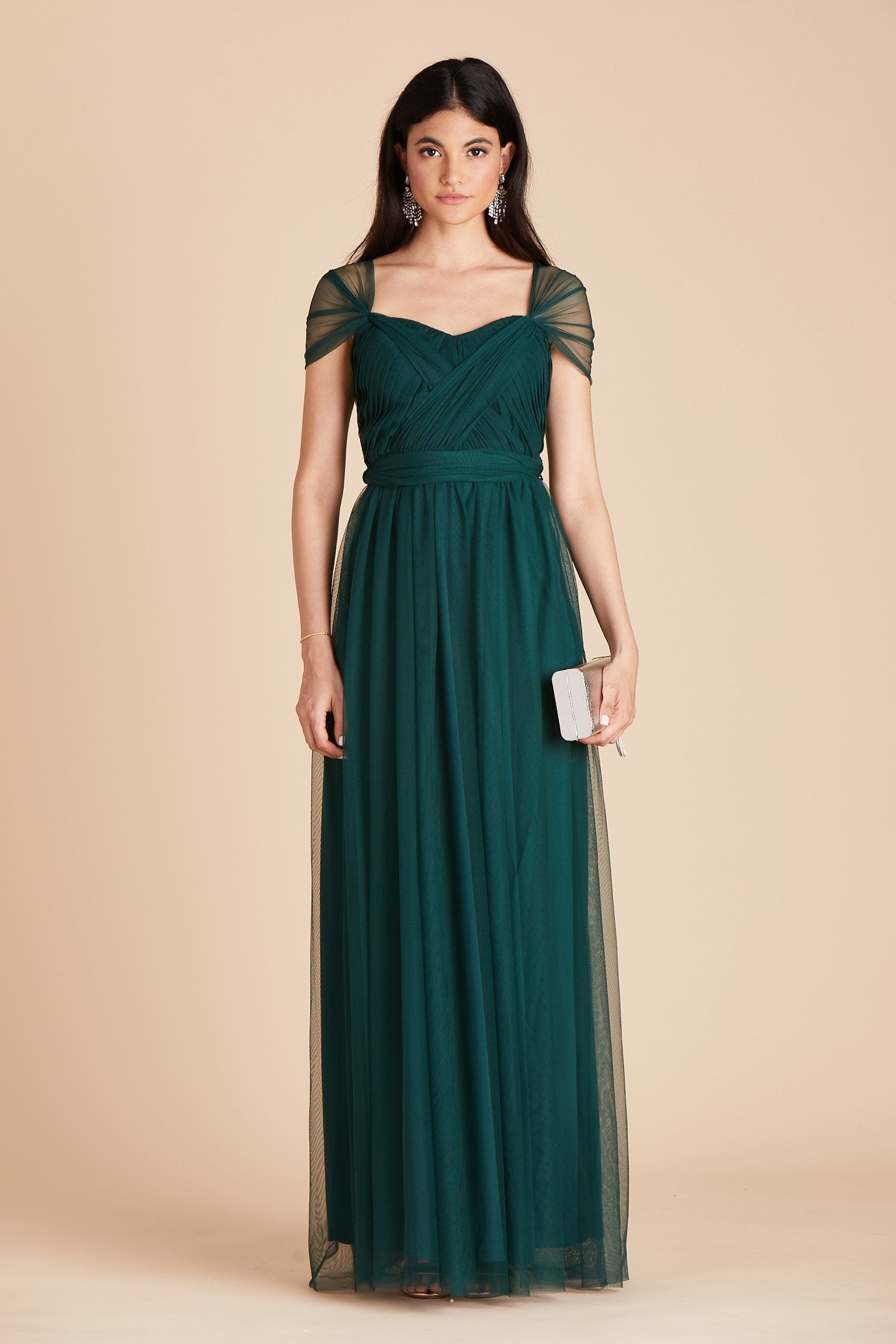 Christina convertible bridesmaid dress in emerald green tulle by Birdy Grey, front view