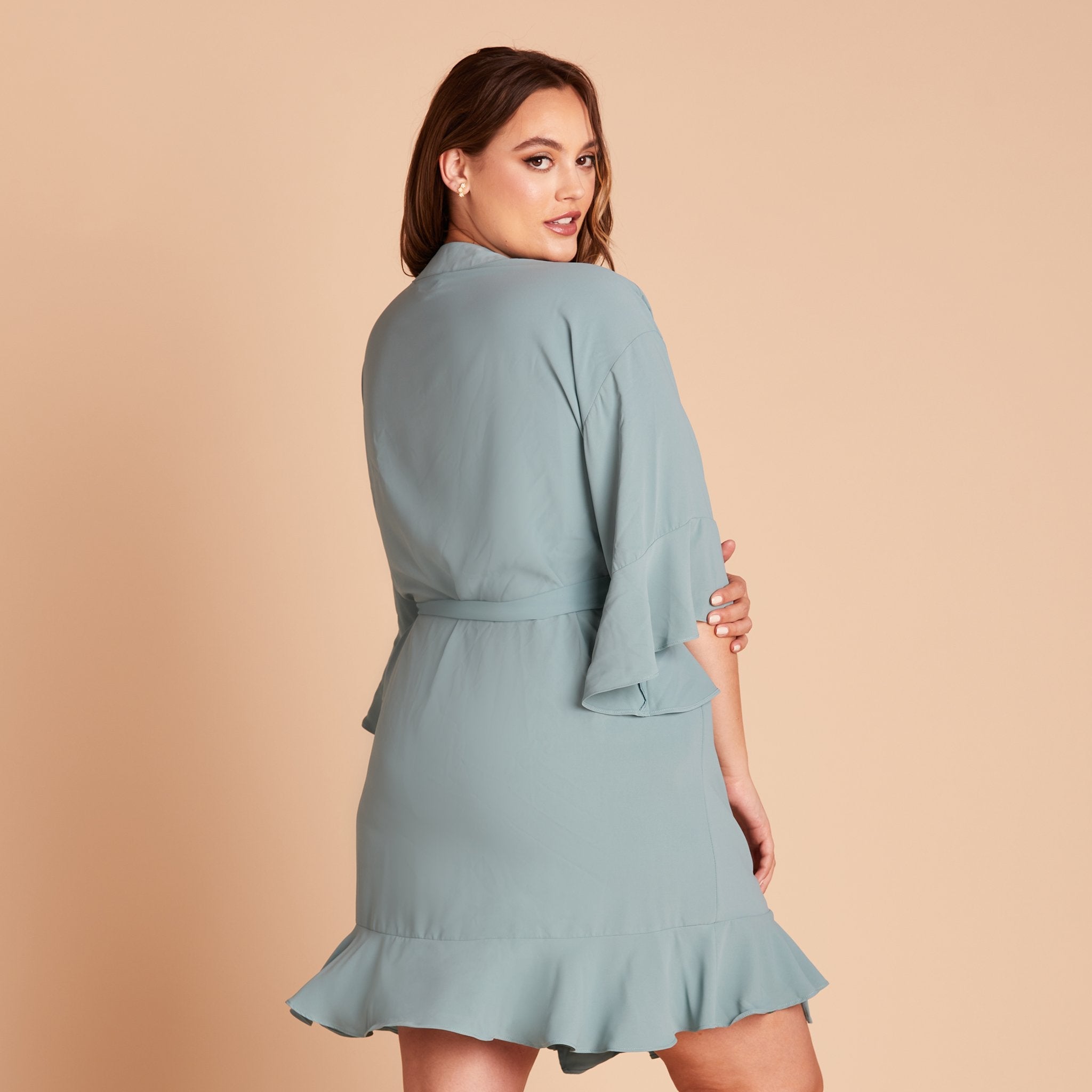 Kenny Ruffle Robe in sea glass by Birdy Grey, side view