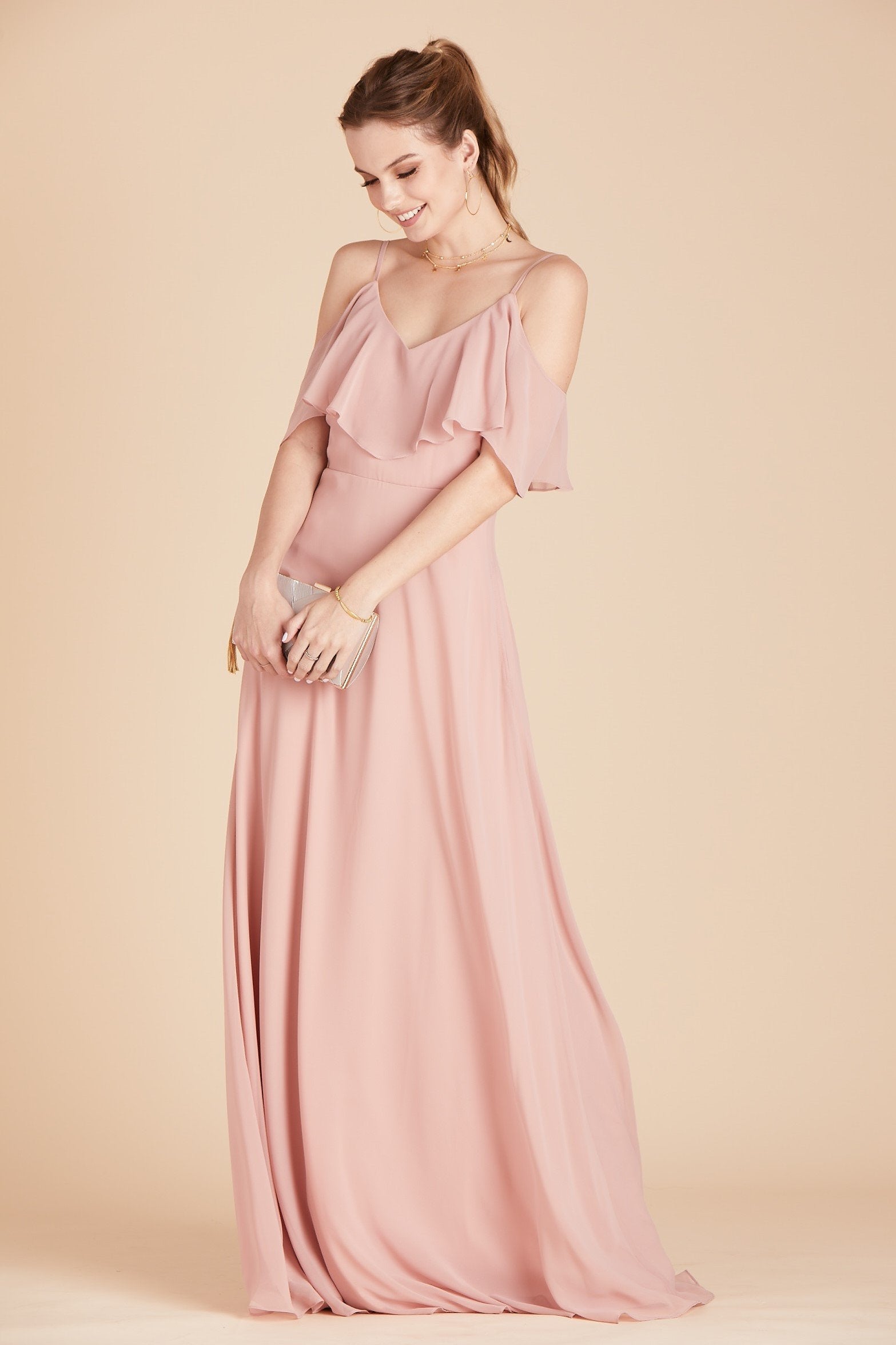 Jane convertible bridesmaid dress in dusty rose chiffon by Birdy Grey, front view