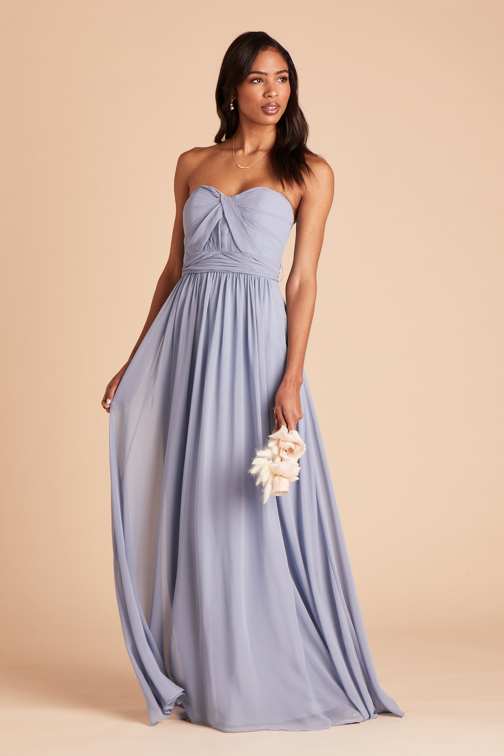 Grace convertible bridesmaid dress in dusty blue chiffon by Birdy Grey, front view