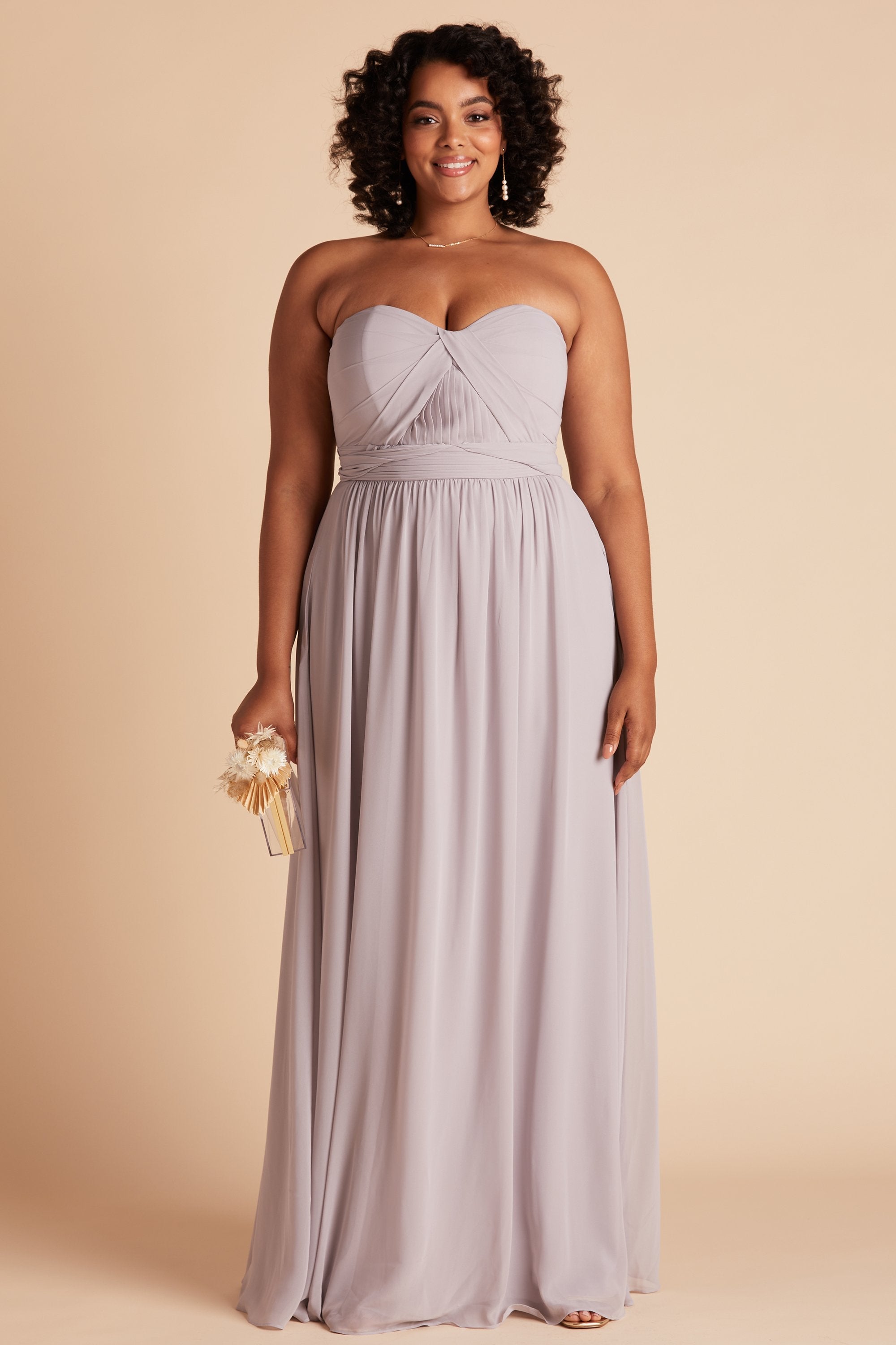 Grace convertible plus size bridesmaid dress in lilac purple chiffon by Birdy Grey, front view