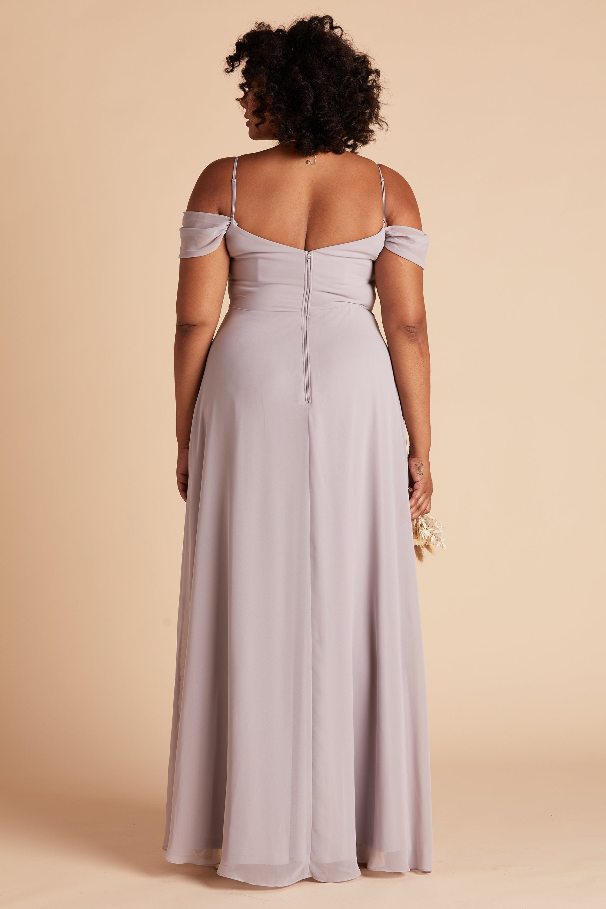 Devin convertible plus size bridesmaids dress in lilac purple chiffon by Birdy Grey, back view