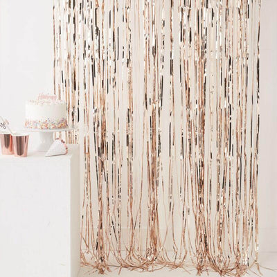 Fringe Foil Curtain in rose gold by Birdy Grey, front view