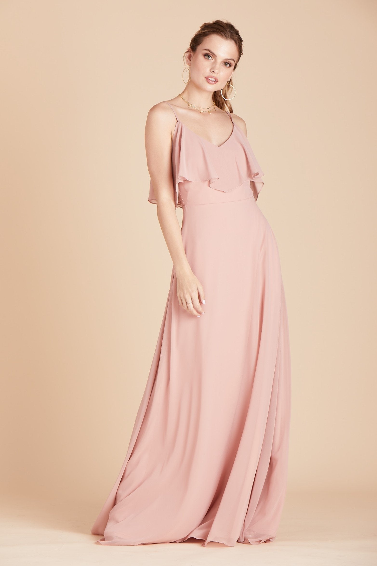 Jane convertible bridesmaid dress in dusty rose chiffon by Birdy Grey, front view