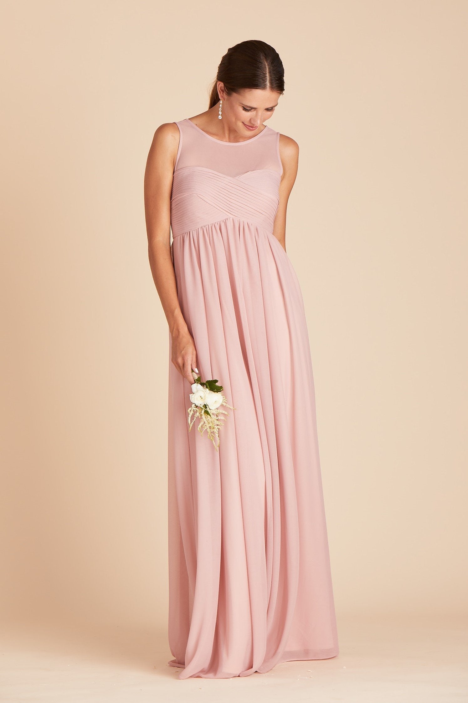 Ryan bridesmaid dress in dusty rose pink chiffon by Birdy Grey, front view