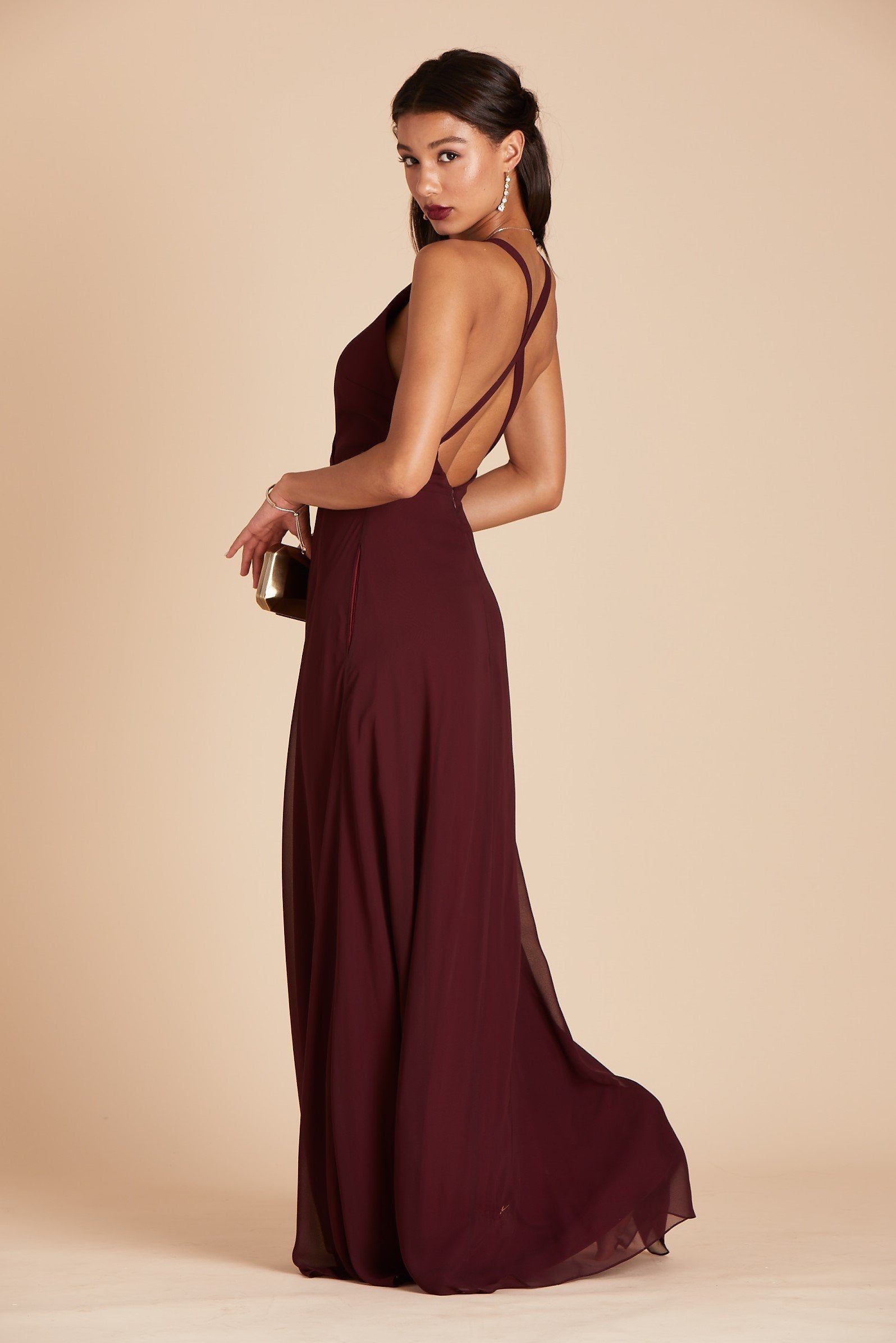 Moni convertible bridesmaids dress in cabernet burgundy chiffon by Birdy Grey, side view