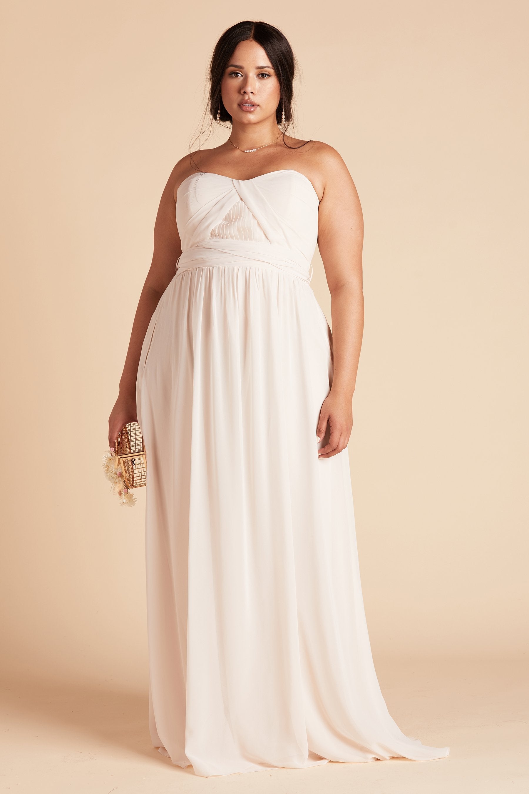 Grace convertible plus size bridesmaid dress in champaign chiffon by Birdy Grey, front view